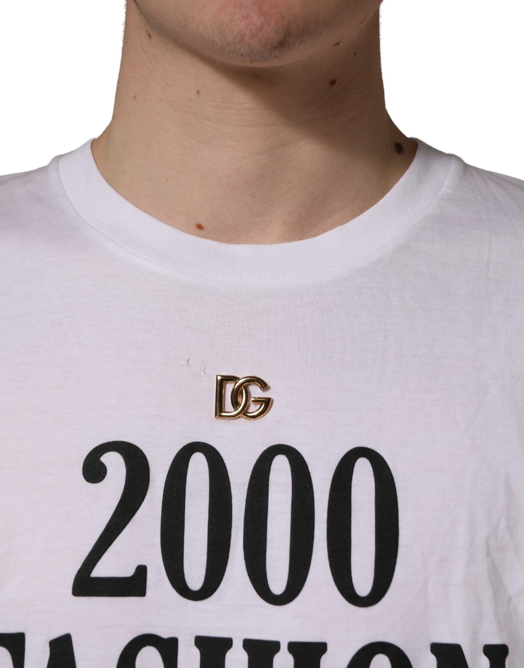 Dolce & Gabbana White Graphic Print DG Men Crew Neck T-shirt | Regal Royce