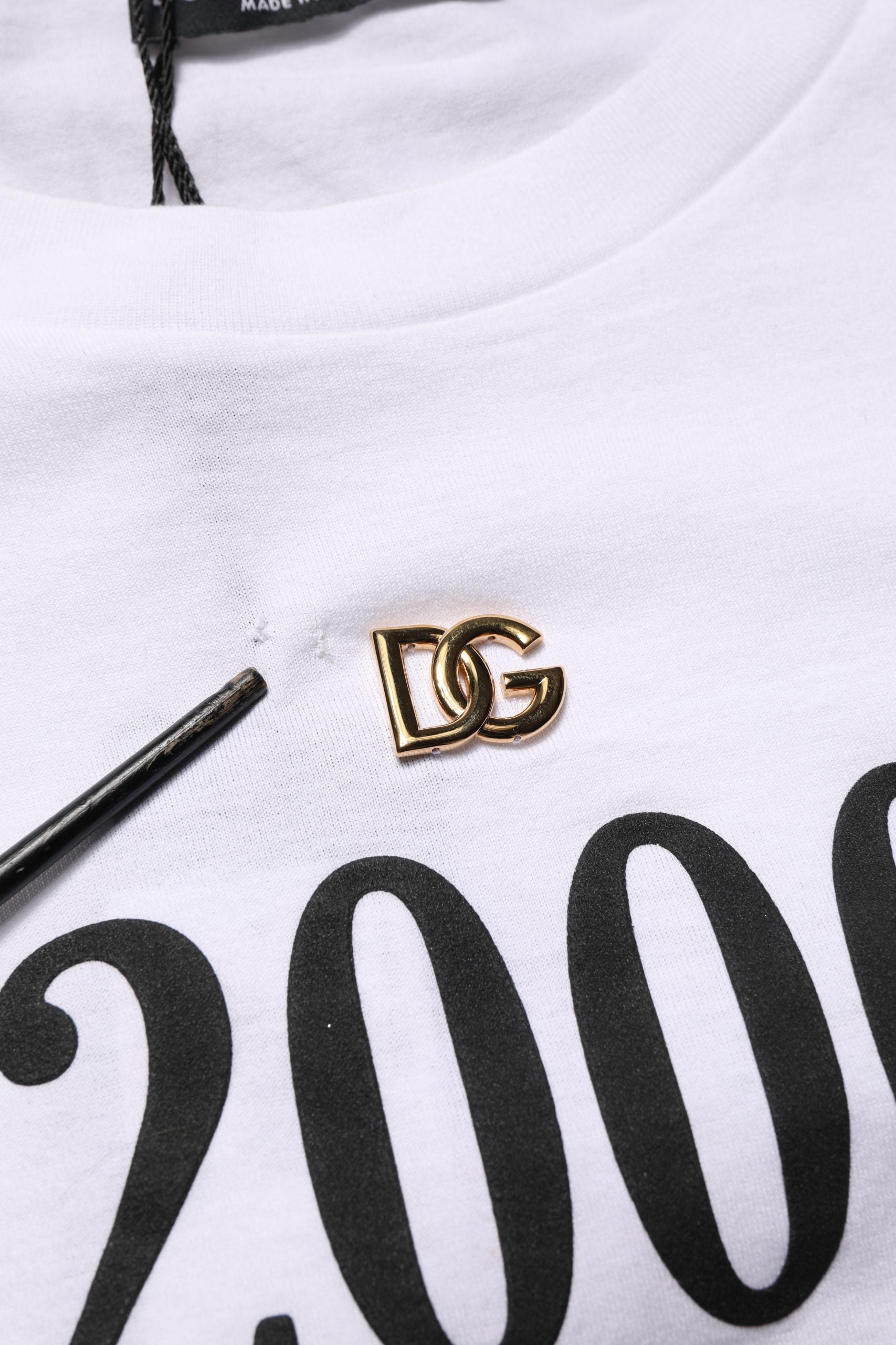Dolce & Gabbana White Graphic Print DG Men Crew Neck T-shirt | Regal Royce