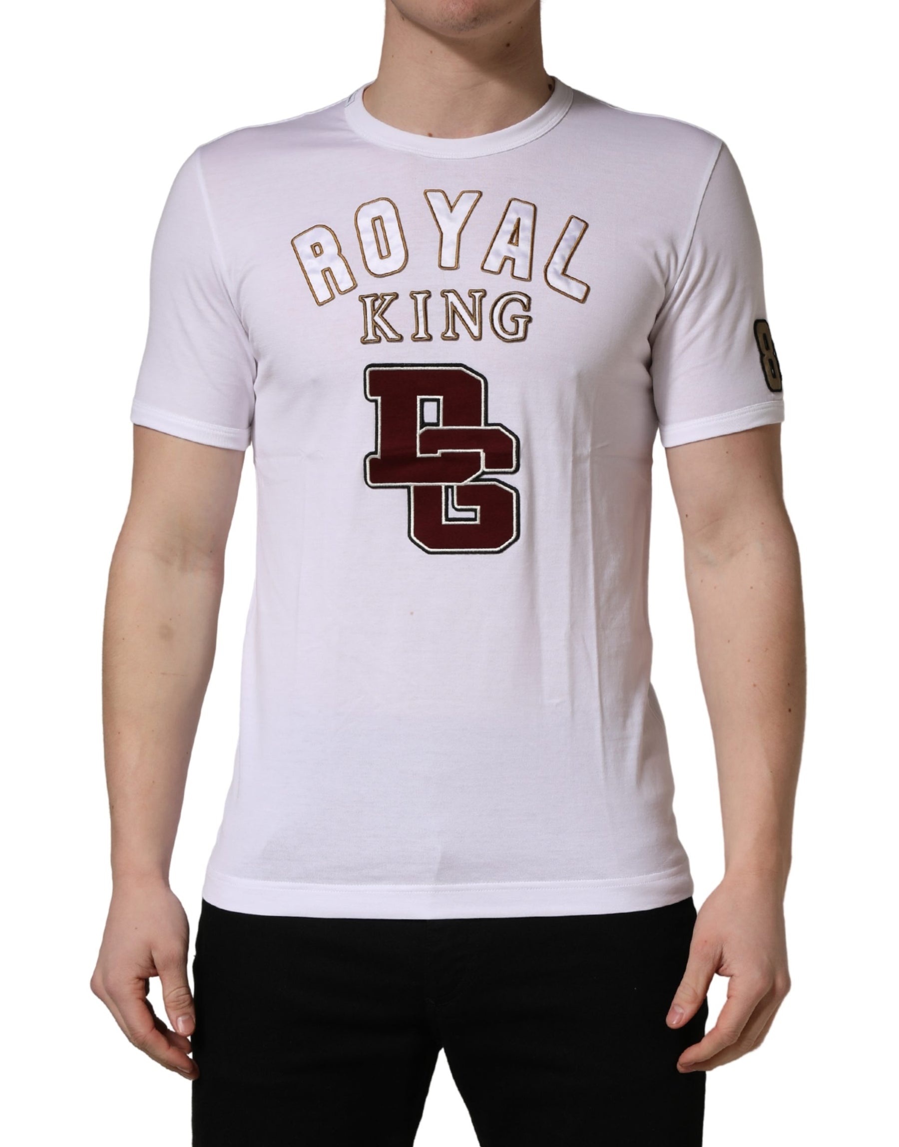 Dolce & Gabbana White DG King Royal Crew Neck Cotton  T-shirt | Regal Royce