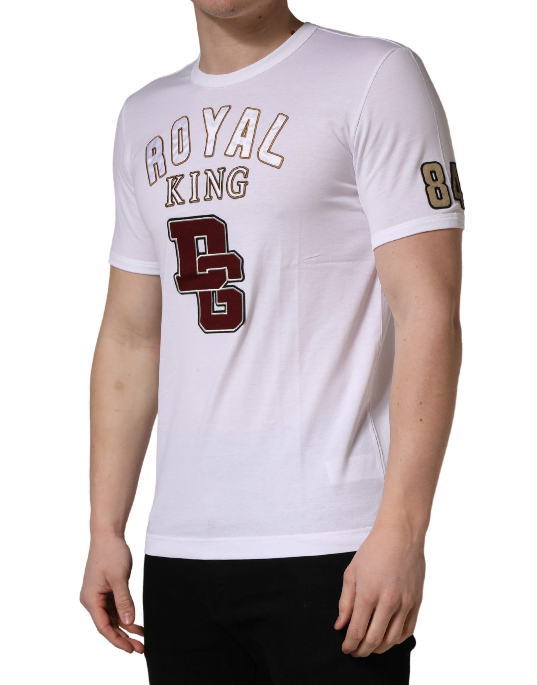 Dolce & Gabbana White DG King Royal Crew Neck Cotton  T-shirt | Regal Royce