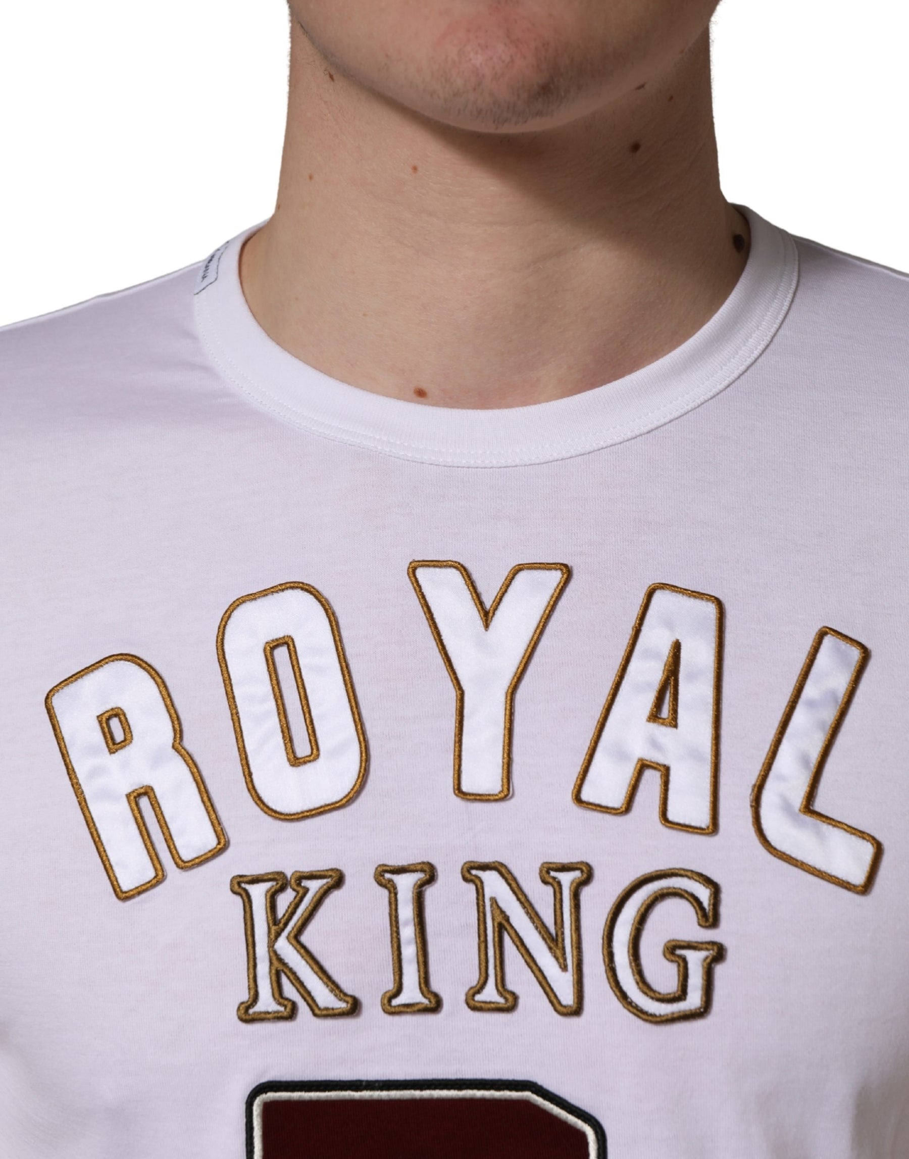 Dolce & Gabbana White DG King Royal Crew Neck Cotton  T-shirt | Regal Royce
