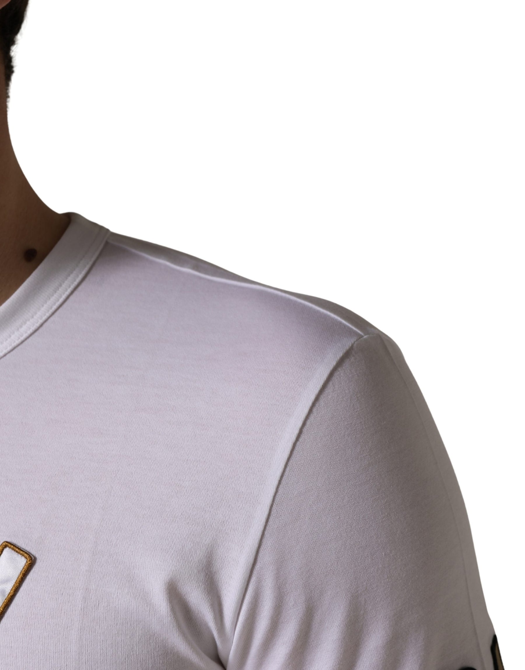 Dolce & Gabbana White DG King Royal Crew Neck Cotton  T-shirt | Regal Royce
