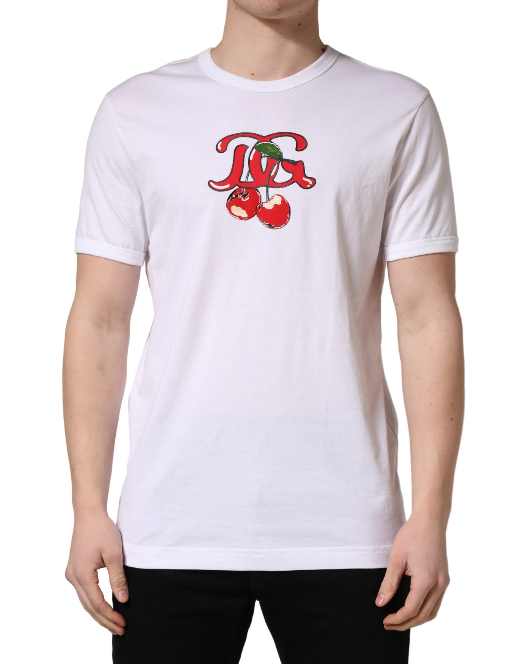 Dolce & Gabbana White DG Cherries Cotton Crew Neck  T-shirt | Regal Royce