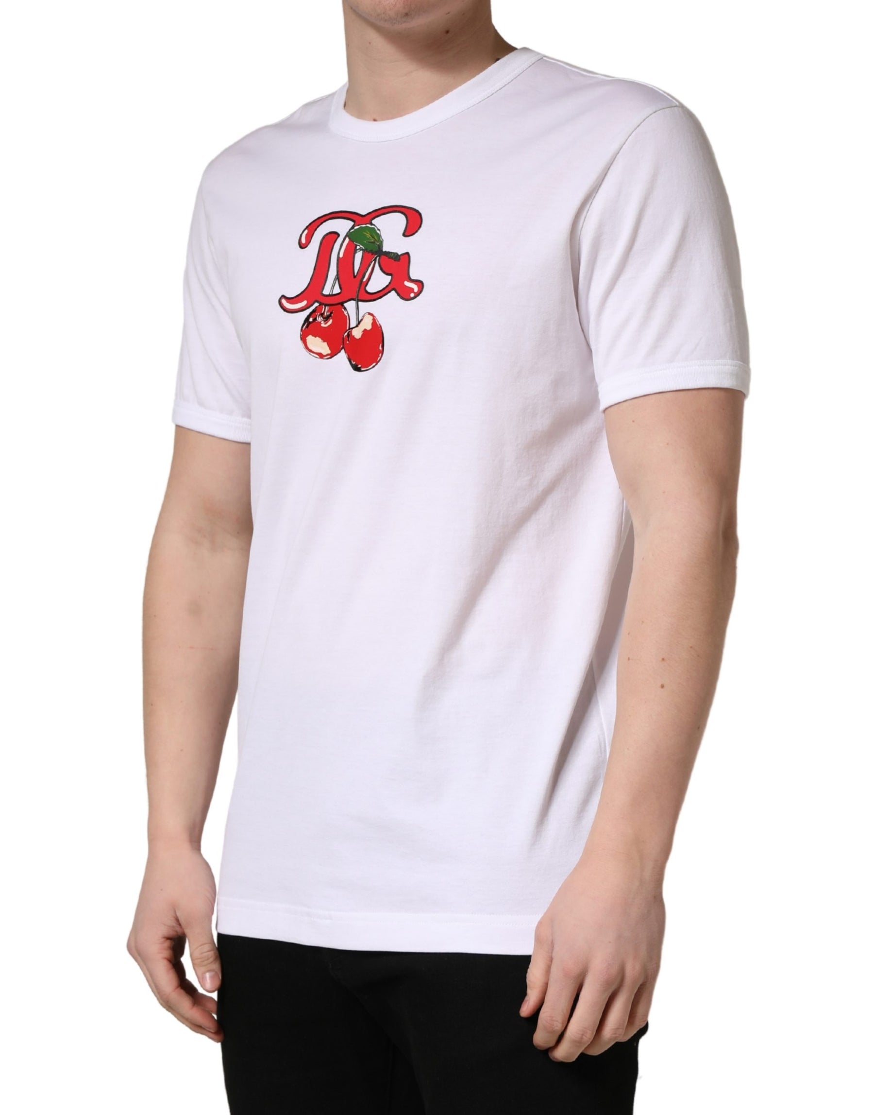 Dolce & Gabbana White DG Cherries Cotton Crew Neck  T-shirt | Regal Royce