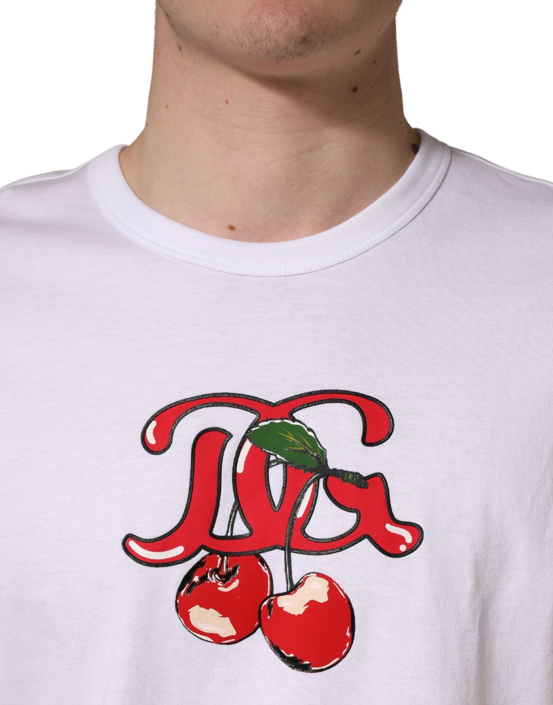 Dolce & Gabbana White DG Cherries Cotton Crew Neck  T-shirt | Regal Royce