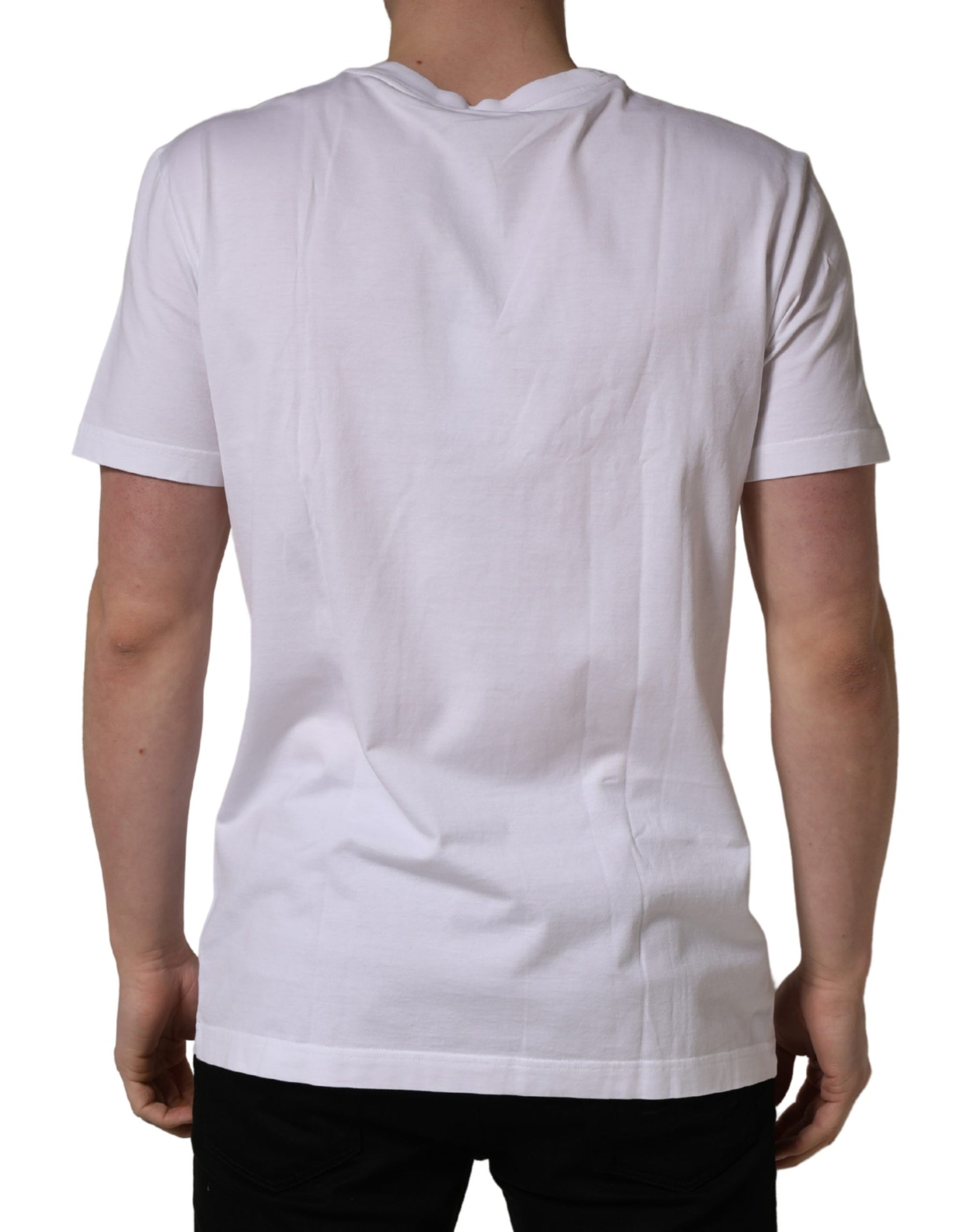 Dolce & Gabbana White Barcode Print Cotton Crew Neck T-shirt | Regal Royce