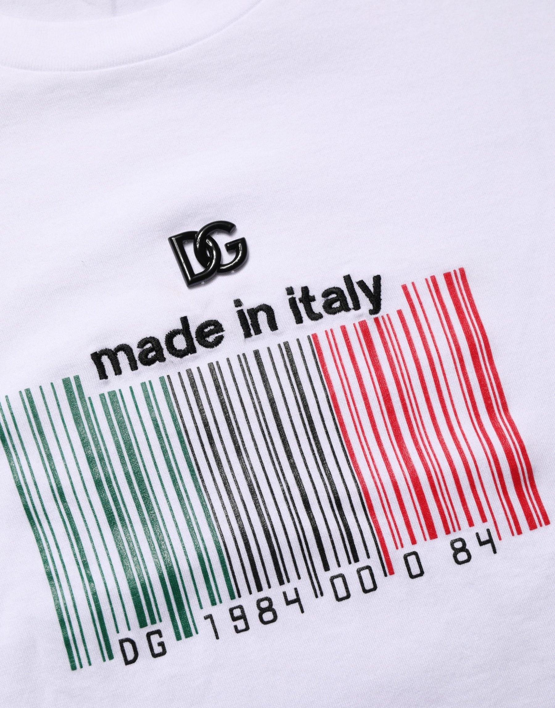 Dolce & Gabbana White Barcode Print Cotton Crew Neck T-shirt | Regal Royce