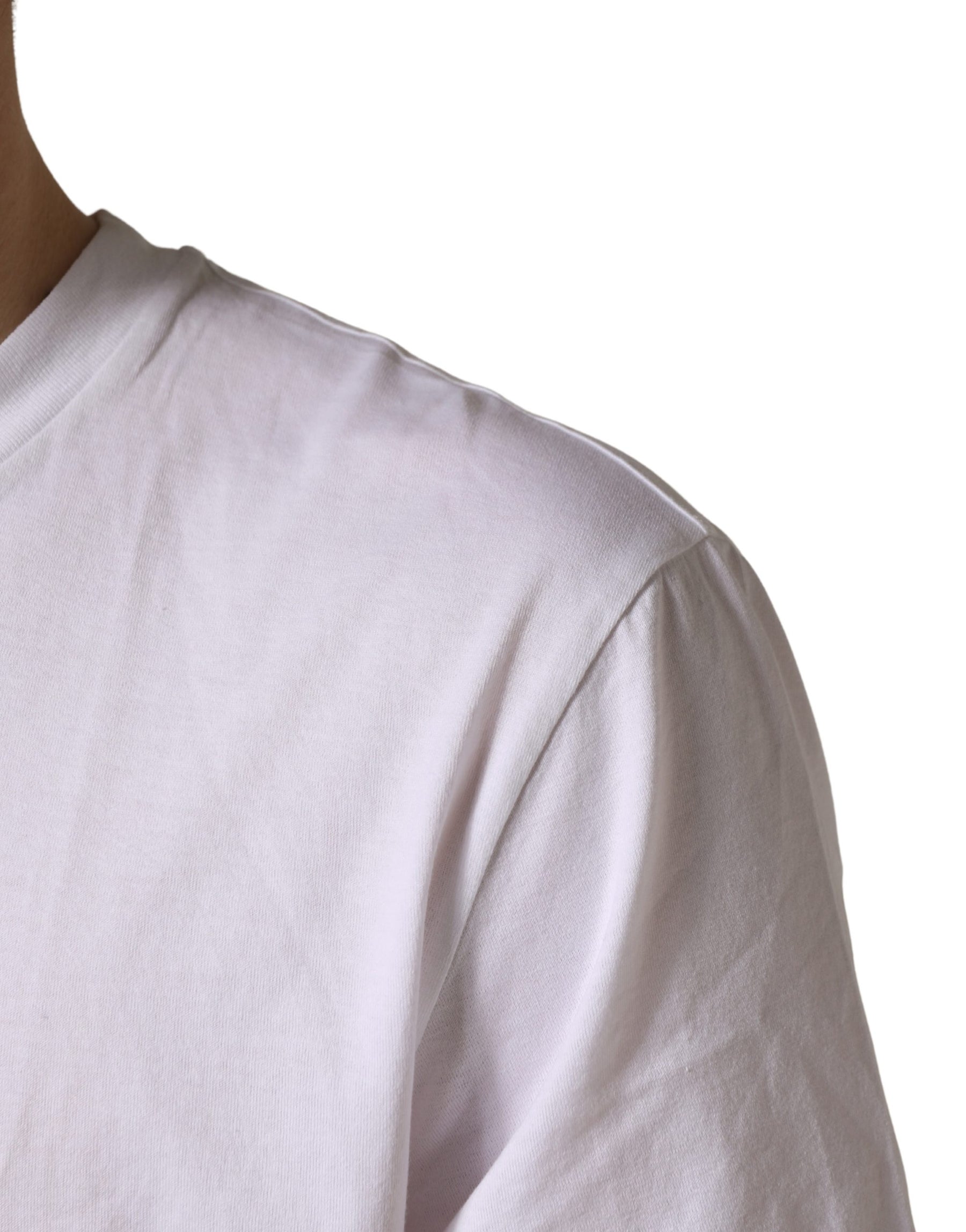Dolce & Gabbana White Barcode Cotton Crew Neck Men T-shirt | Regal Royce