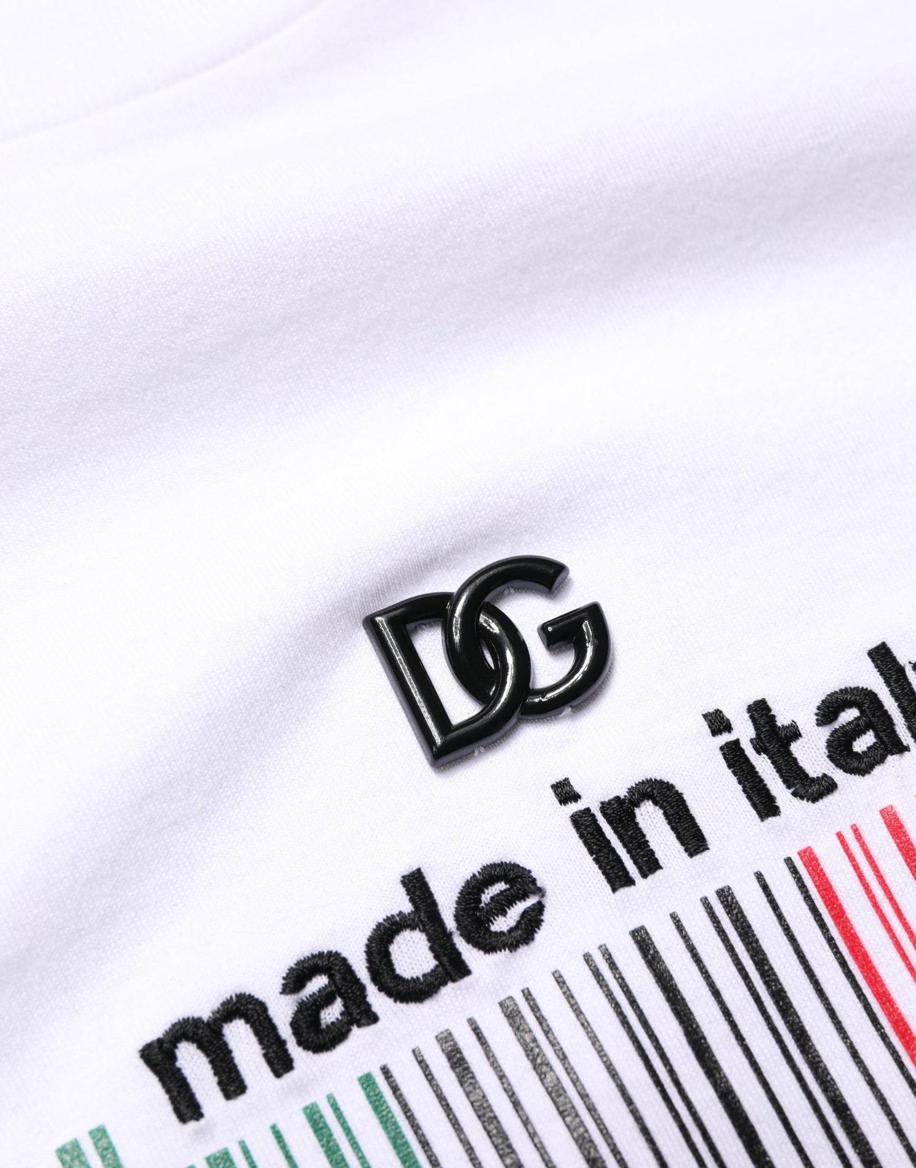 Dolce & Gabbana White Barcode Cotton Crew Neck Men T-shirt | Regal Royce