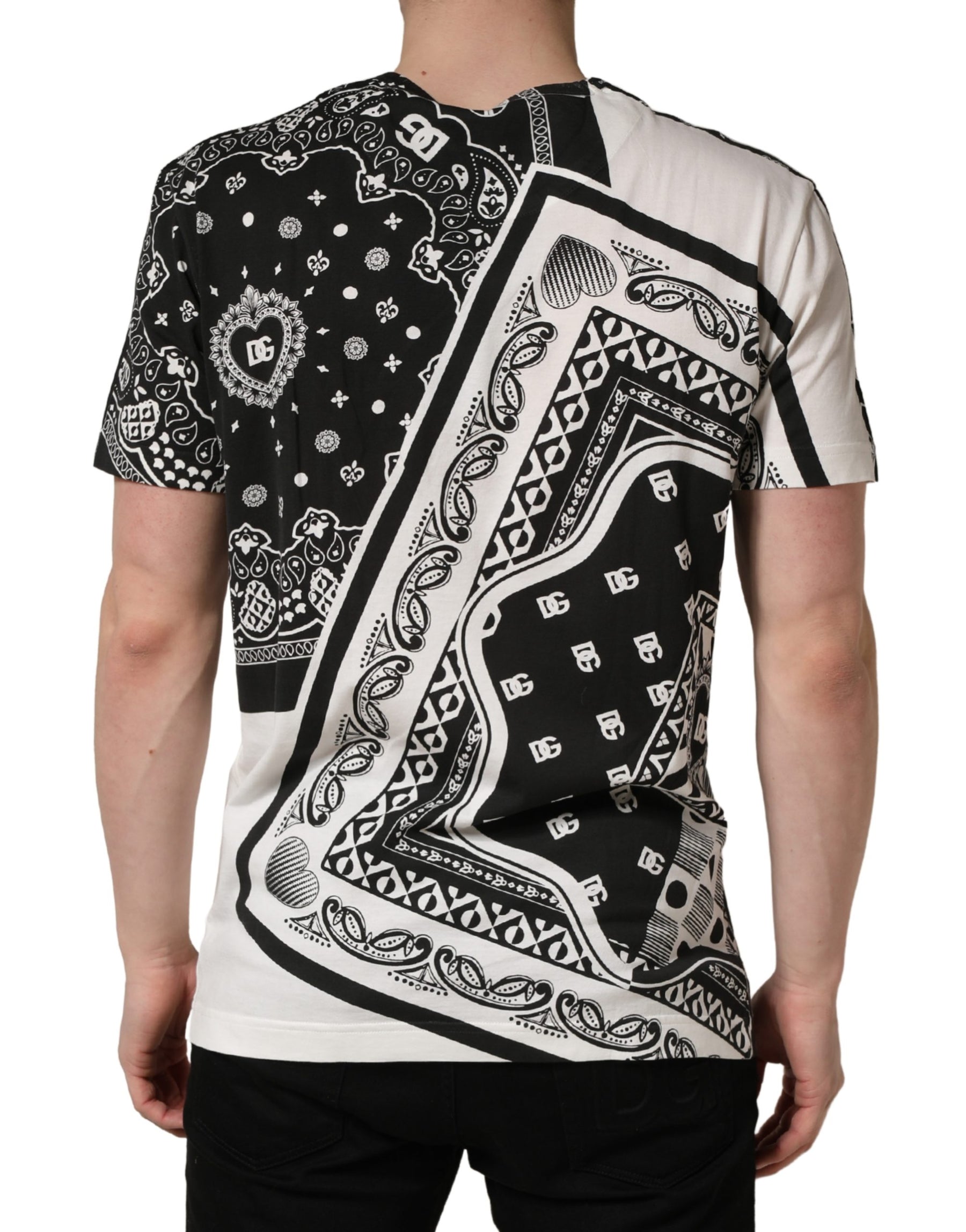 Dolce & Gabbana Black White Bandana Cotton Crew Neck  T-shirt | Regal Royce