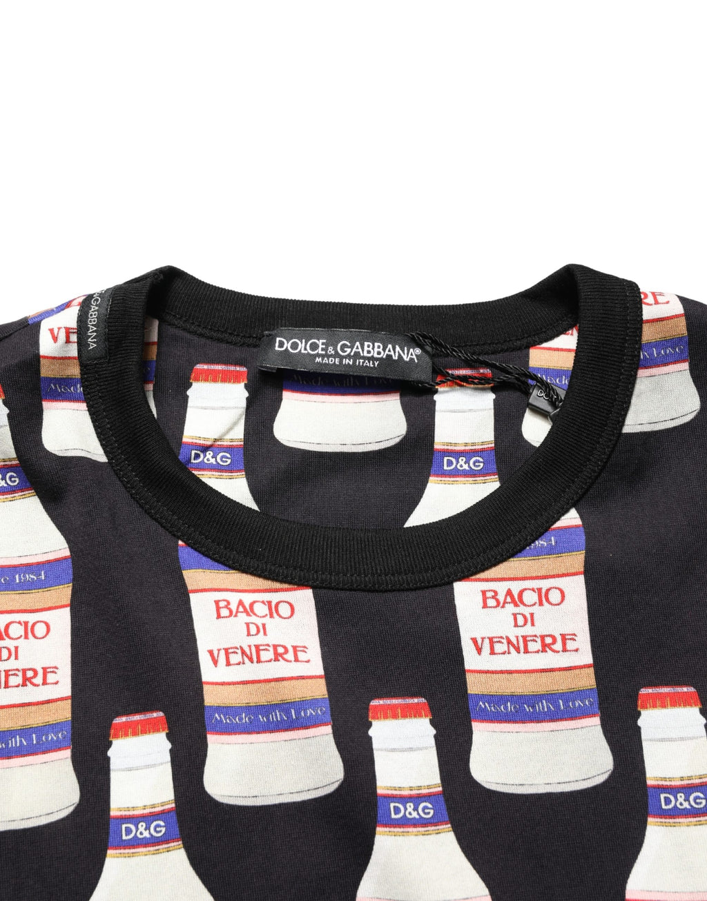 Dolce & Gabbana Black Bottle Print Cotton Crew Neck  T-shirt