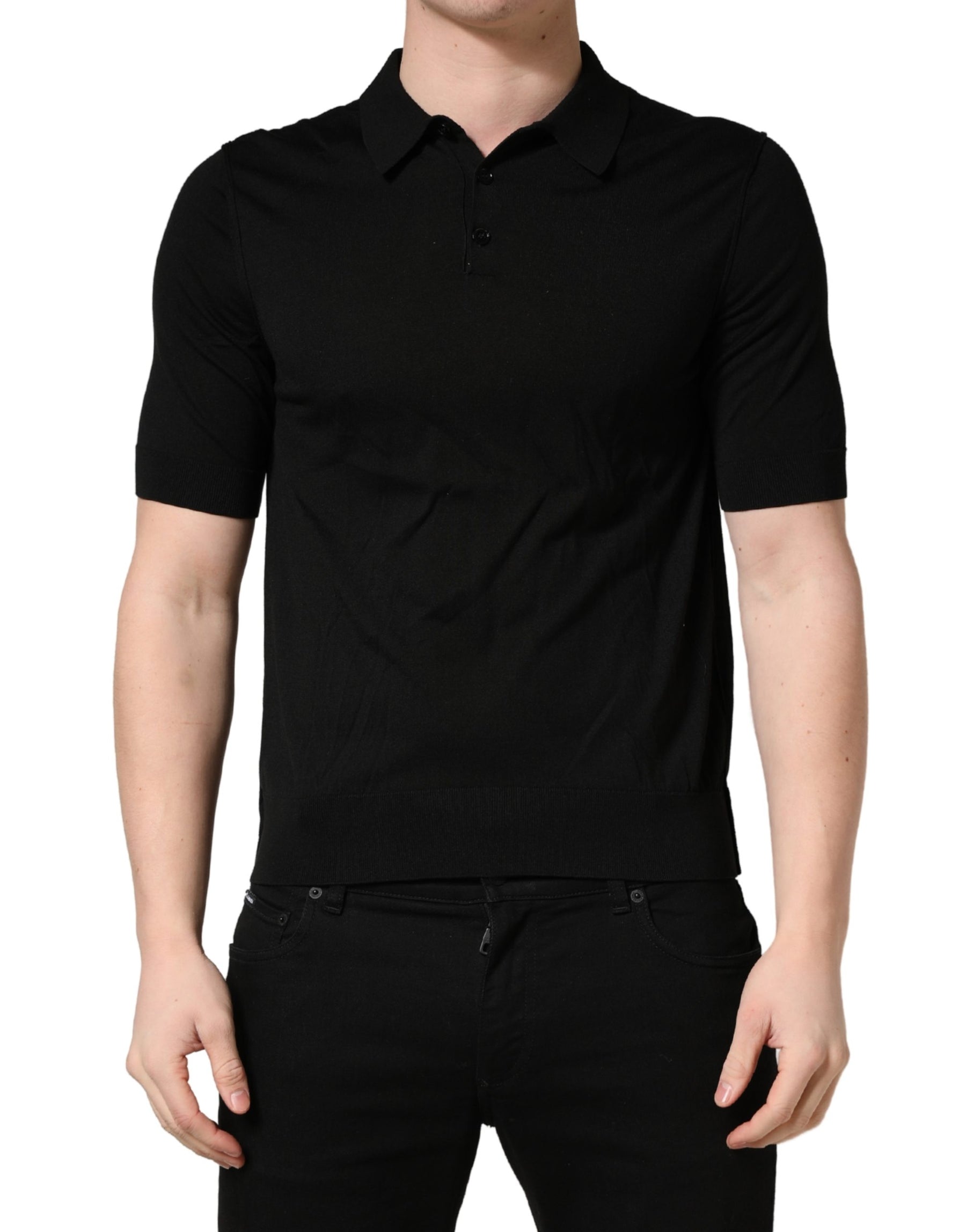 Dolce & Gabbana Black Wool Short Sleeves Men Polo  T-shirt | Regal Royce