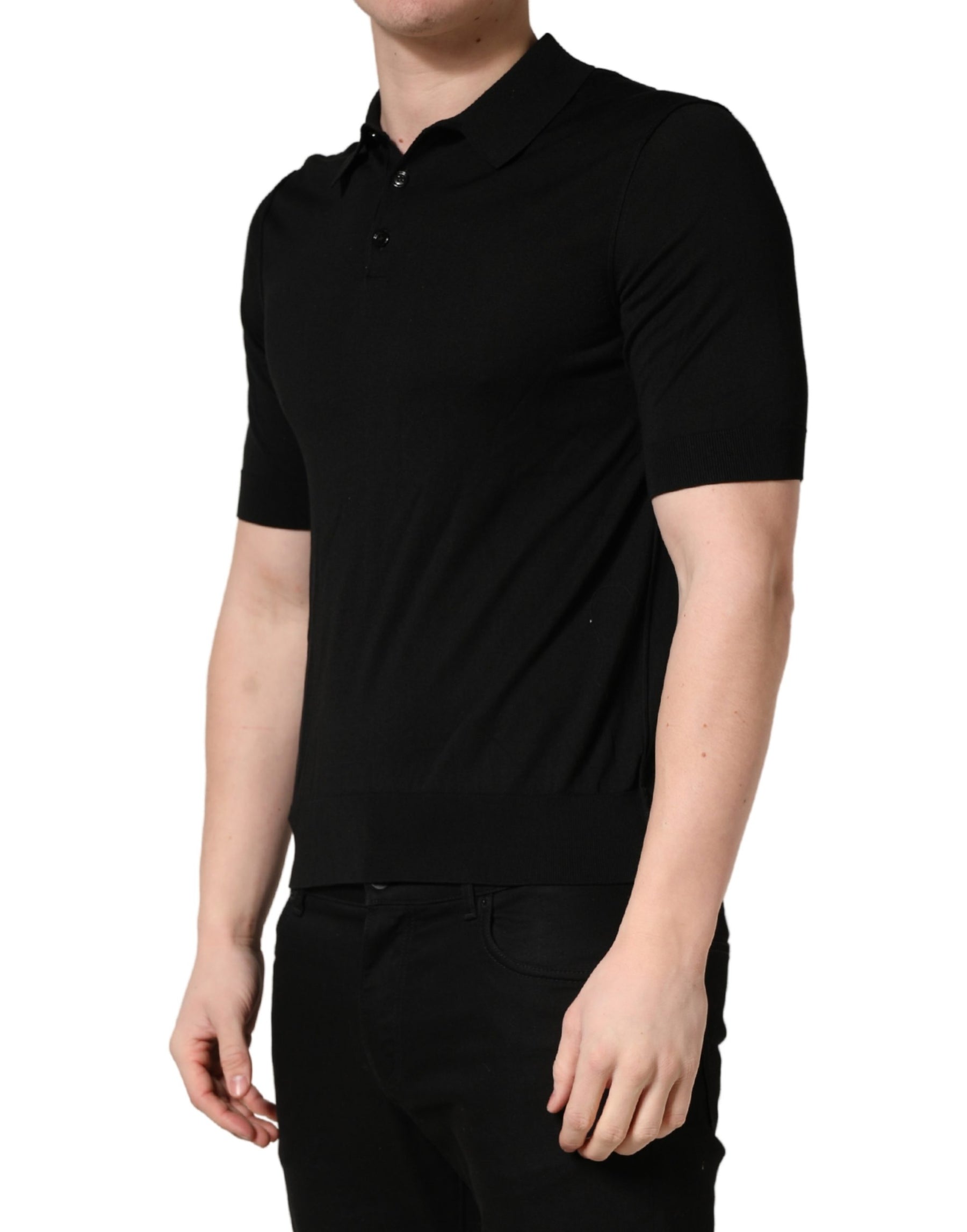 Dolce & Gabbana Black Wool Short Sleeves Men Polo  T-shirt | Regal Royce