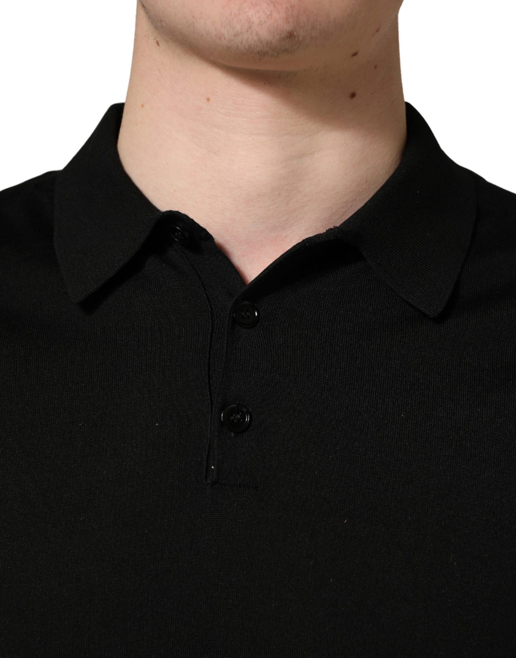 Dolce & Gabbana Black Wool Short Sleeves Men Polo  T-shirt | Regal Royce