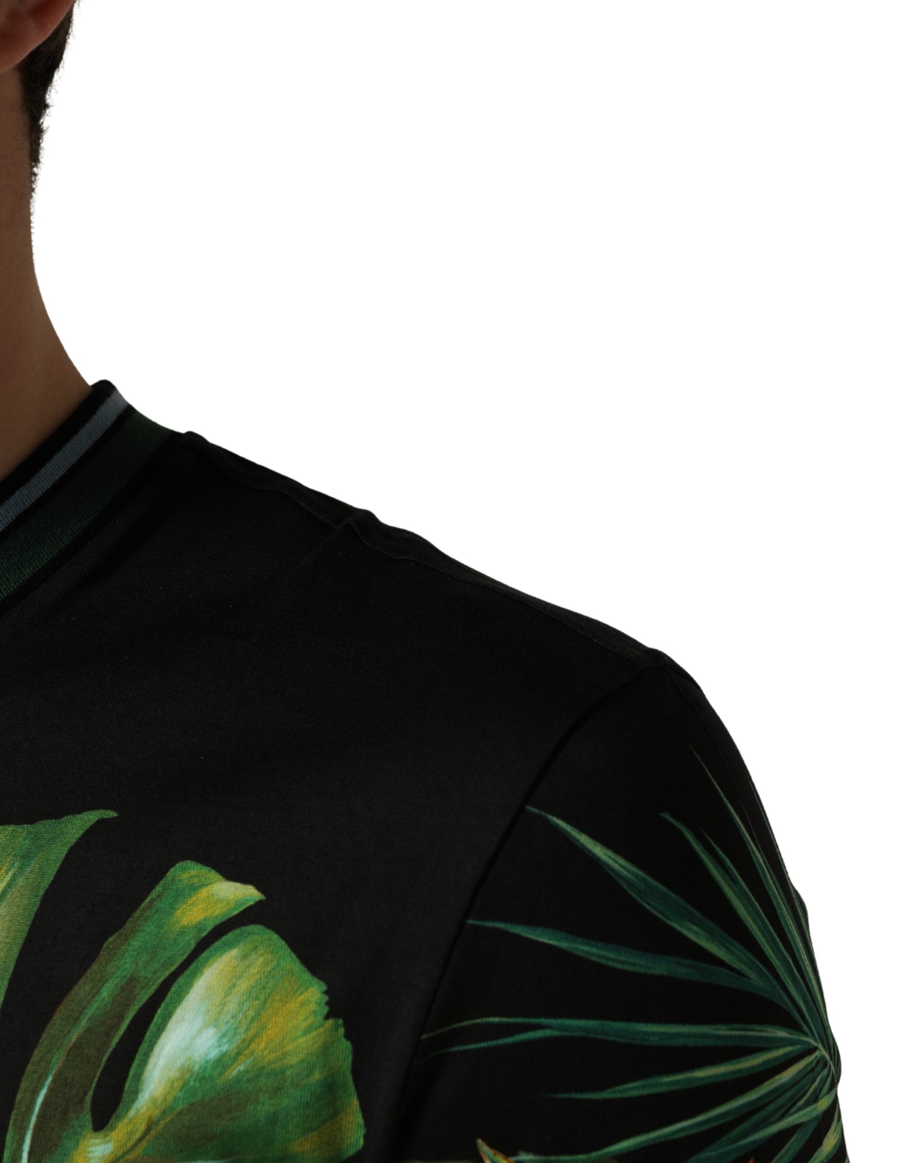 Dolce & Gabbana Black Bird Print Cotton Men Crew Neck T-shirt | Regal Royce