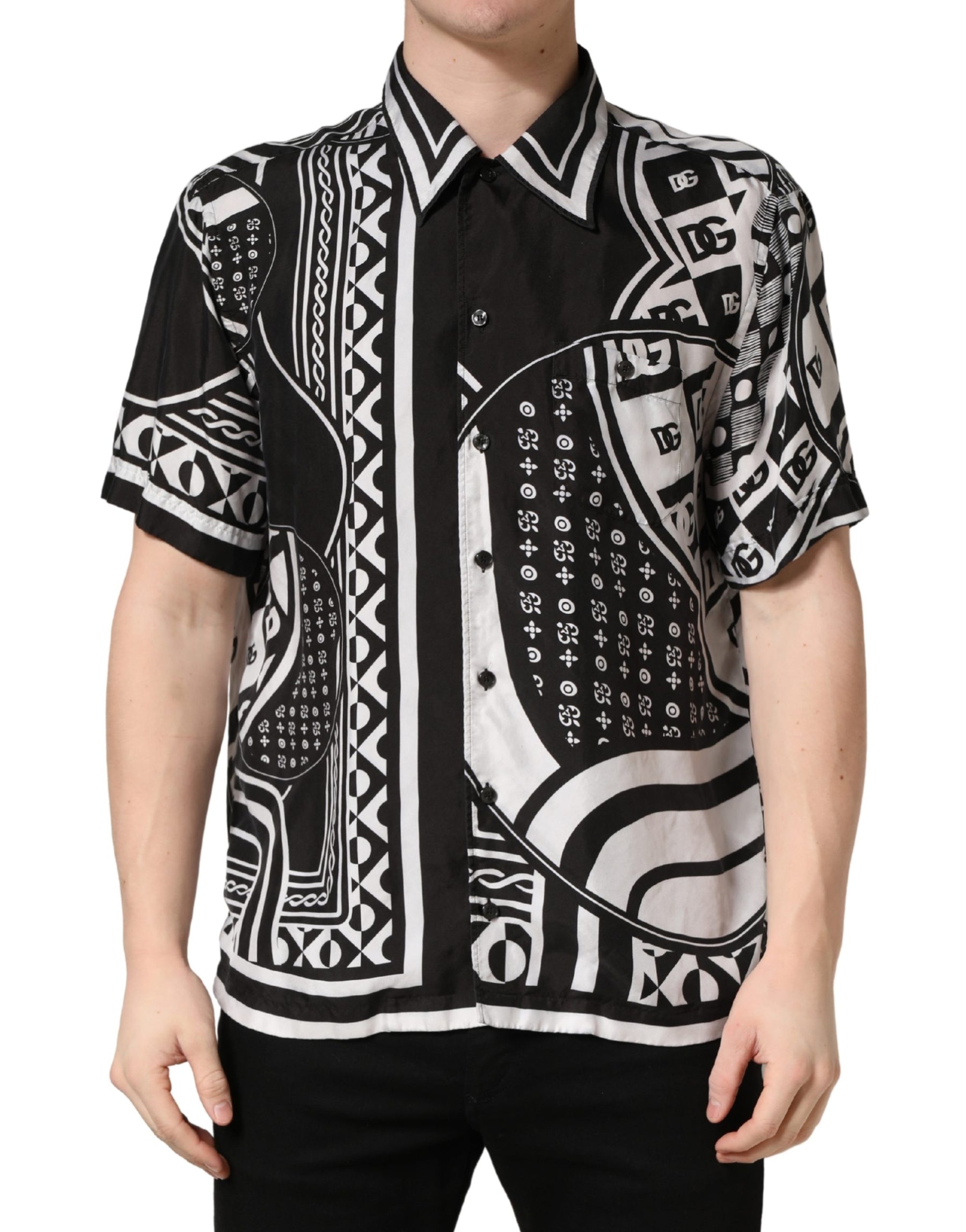 Dolce & Gabbana Black White Bandana Print Collared Shirt | Regal Royce