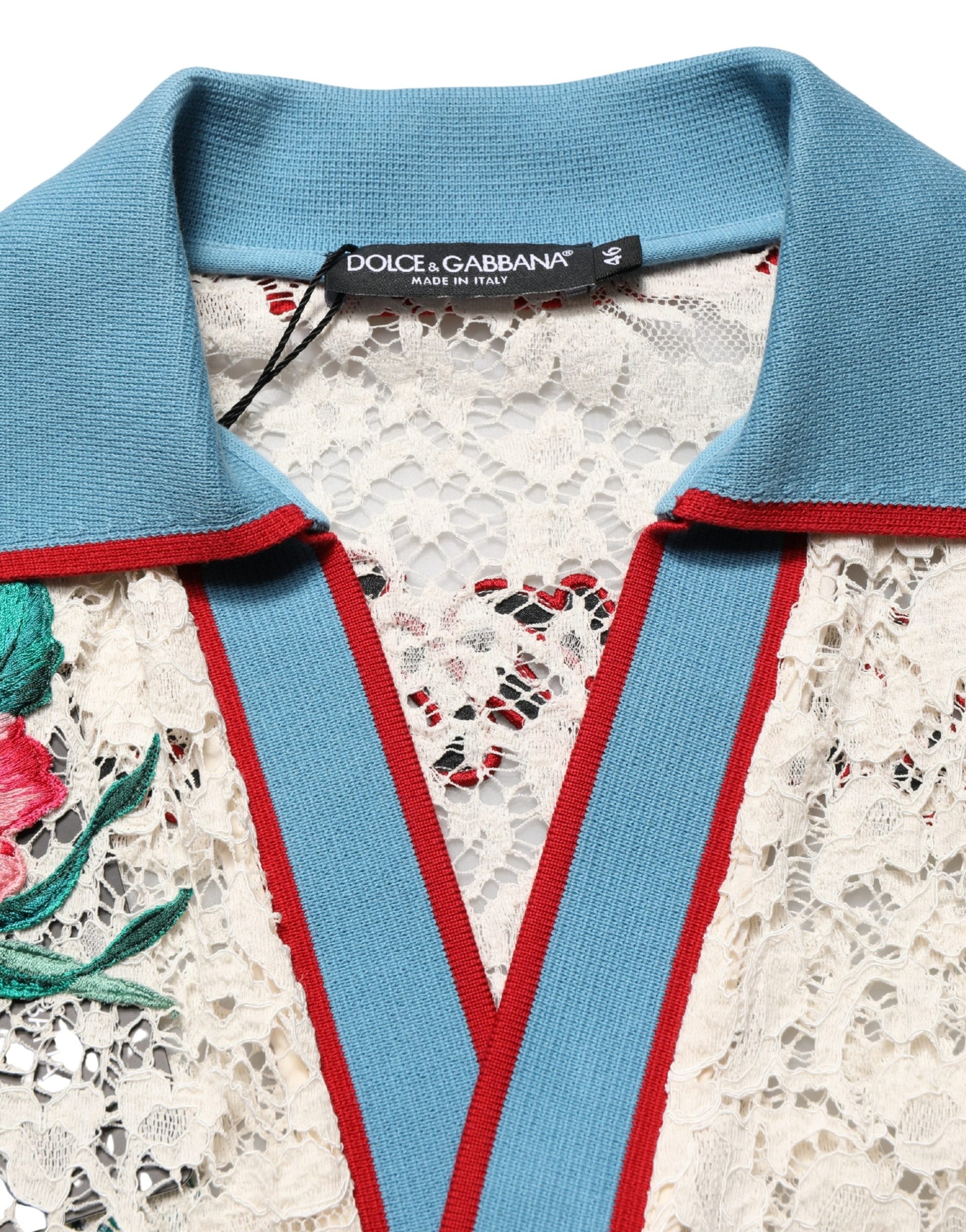 Dolce & Gabbana Beige Floral Tennis Club Lace Polo T-shirt | Regal Royce