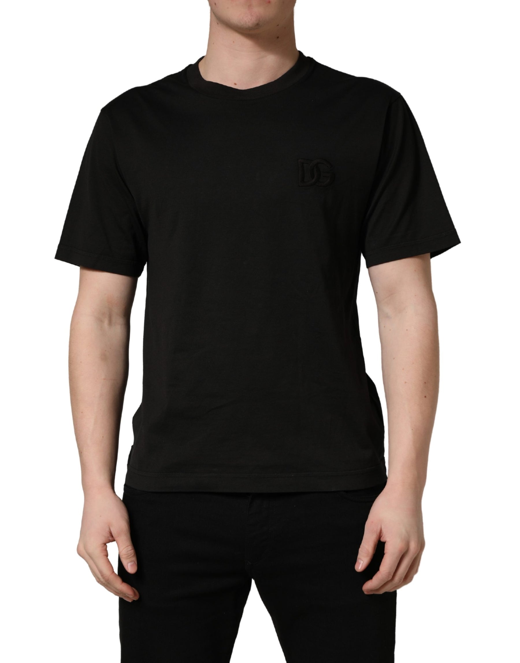 Dolce & Gabbana Black Cotton Short Sleeves Crew Neck  T-shirt | Regal Royce