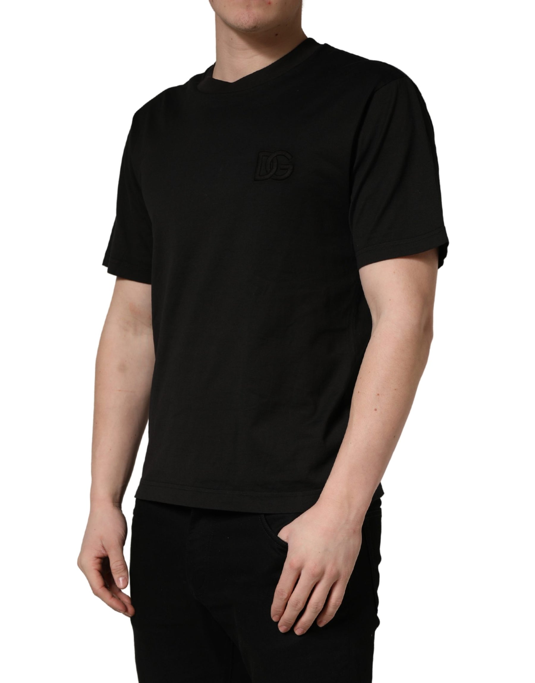 Dolce & Gabbana Black Cotton Short Sleeves Crew Neck  T-shirt | Regal Royce
