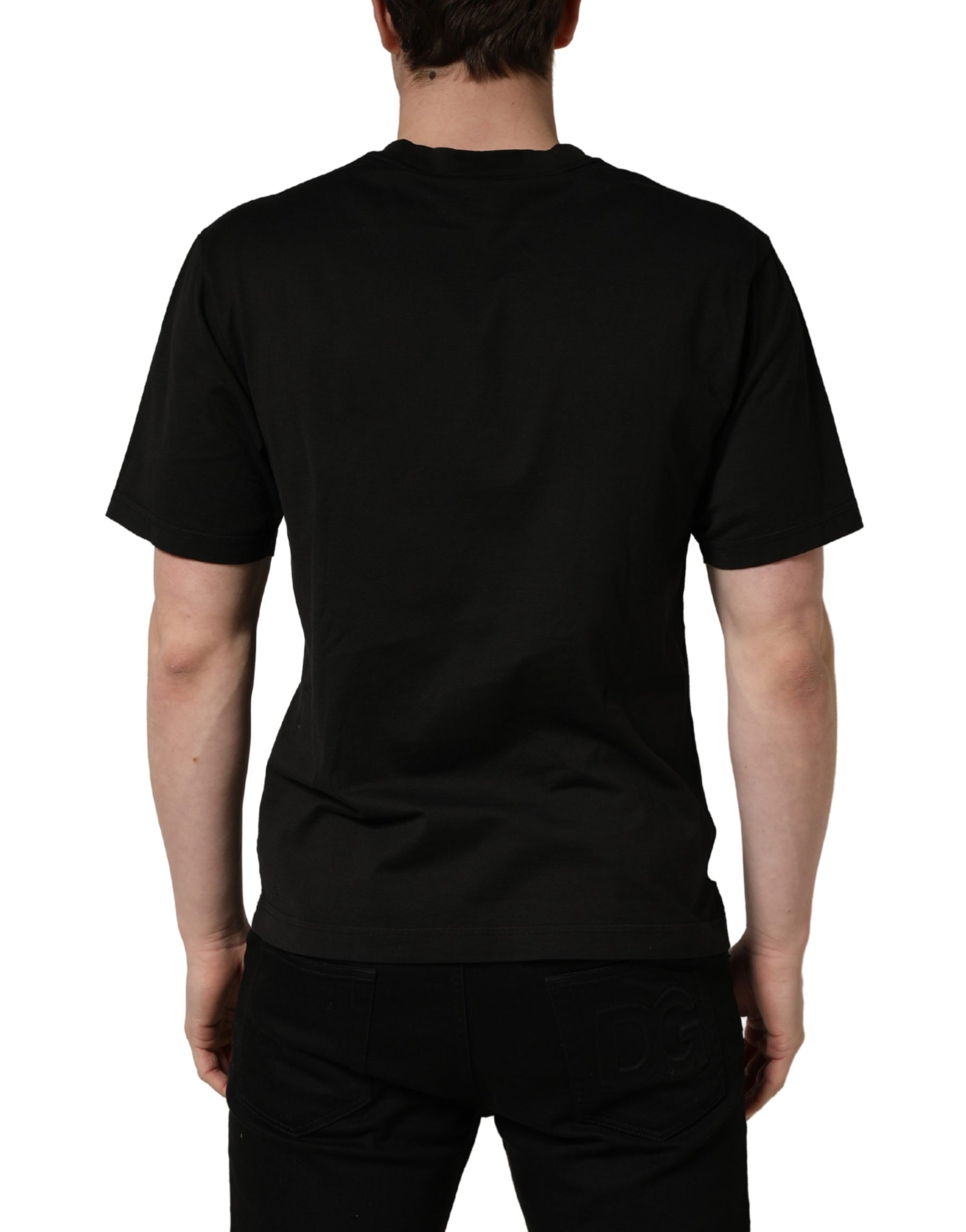 Dolce & Gabbana Black Cotton Short Sleeves Crew Neck  T-shirt | Regal Royce