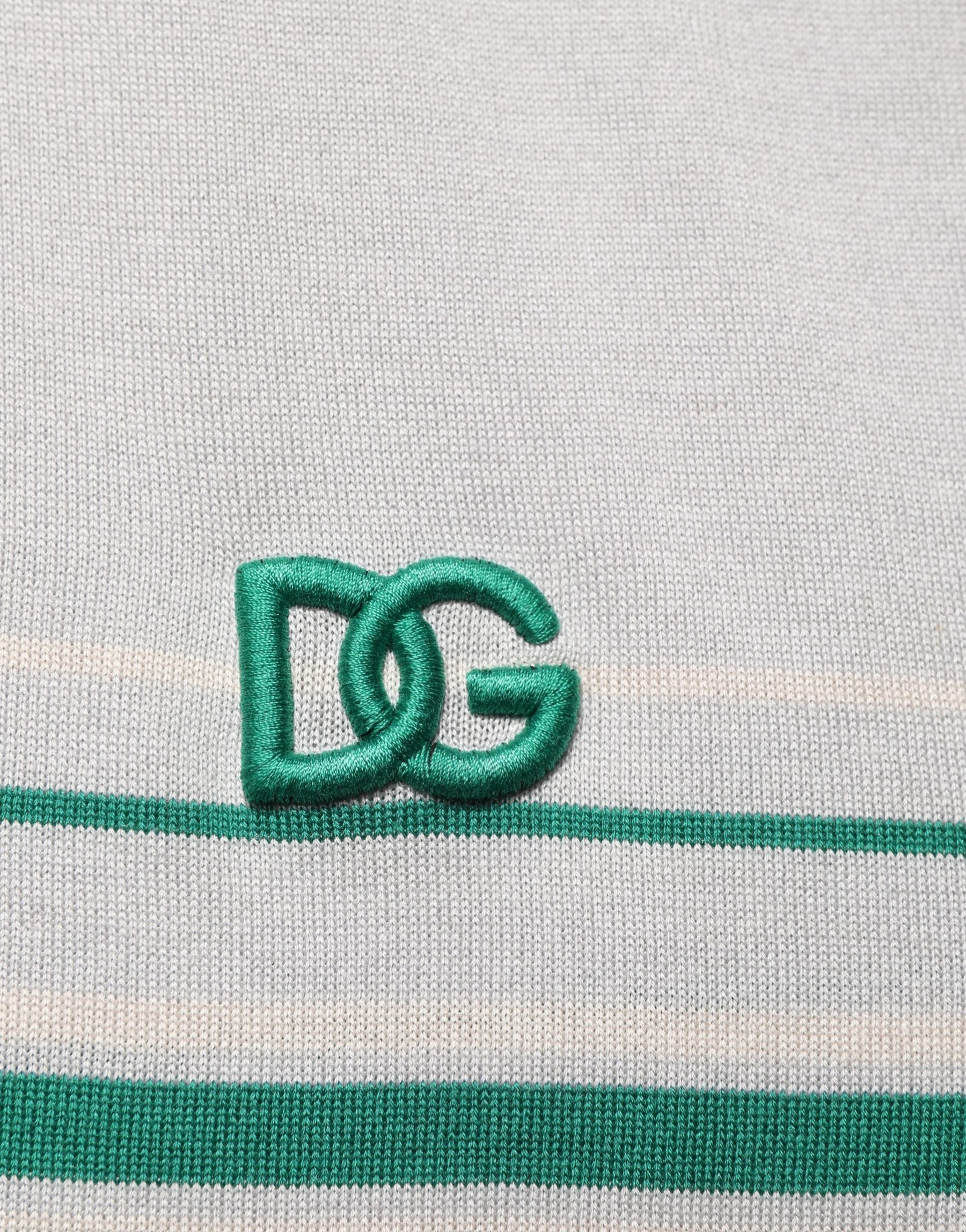 Dolce & Gabbana Gray Green Striped Logo Silk Polo T-shirt | Regal Royce