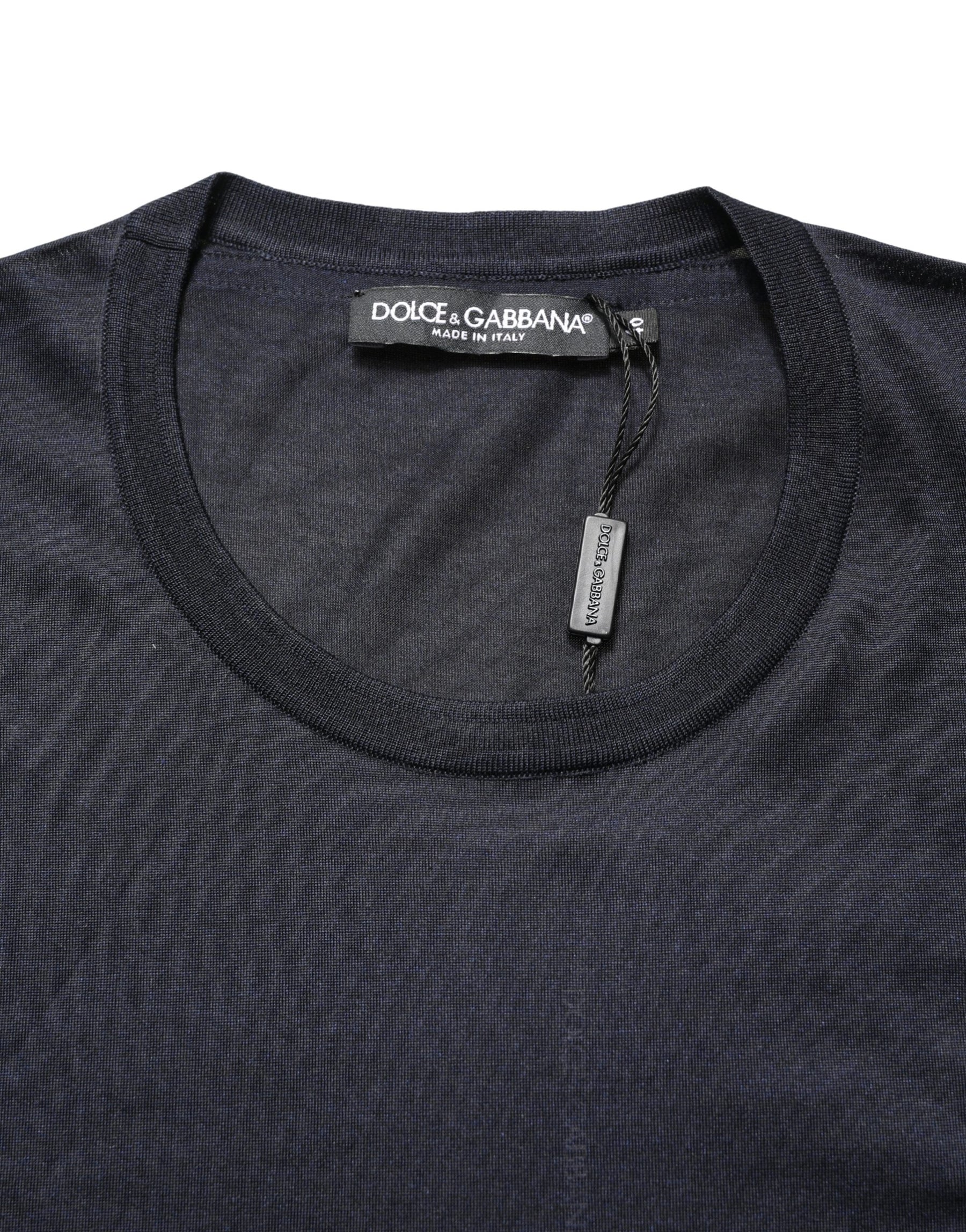 Dolce & Gabbana Dark Blue DG Logo Silk Men Crew Neck T-shirt | Regal Royce