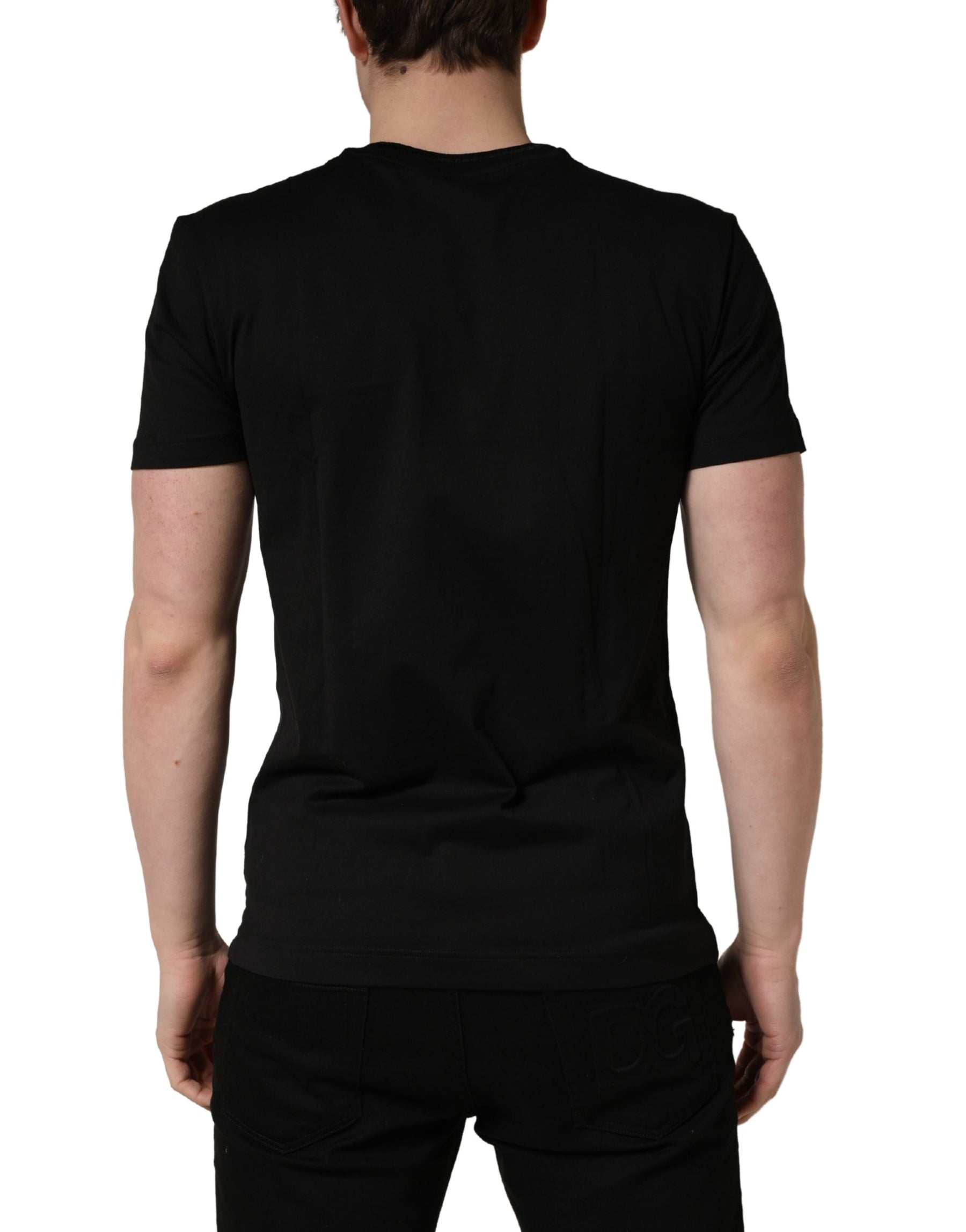 Dolce & Gabbana Black King Patch Cotton Men CrewNeck T-shirt | Regal Royce