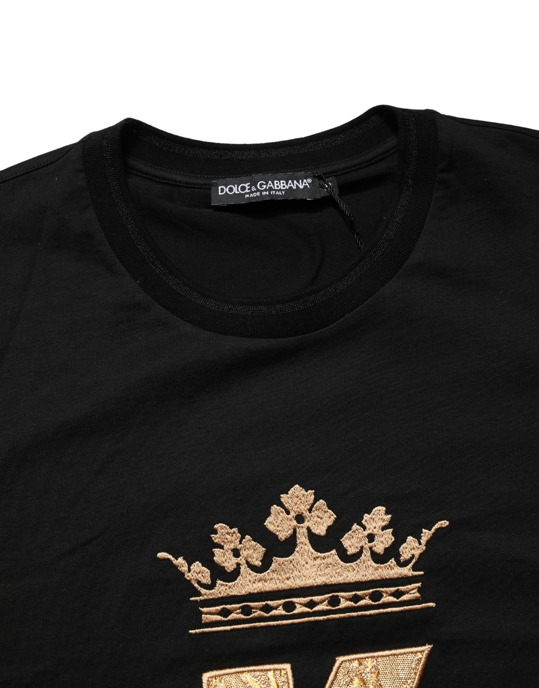 Dolce & Gabbana Black King Patch Cotton Men CrewNeck T-shirt | Regal Royce