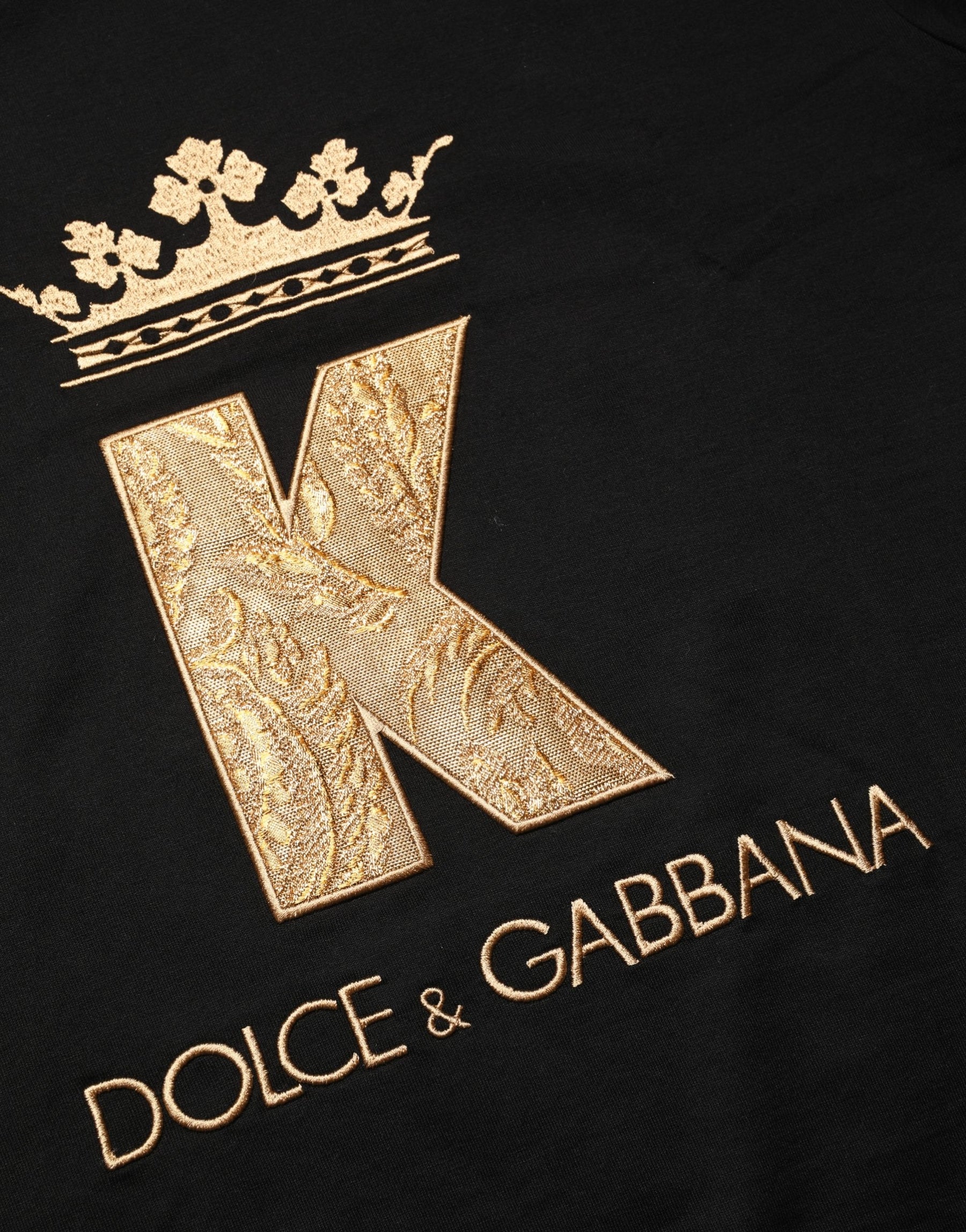 Dolce & Gabbana Black King Patch Cotton Men CrewNeck T-shirt | Regal Royce