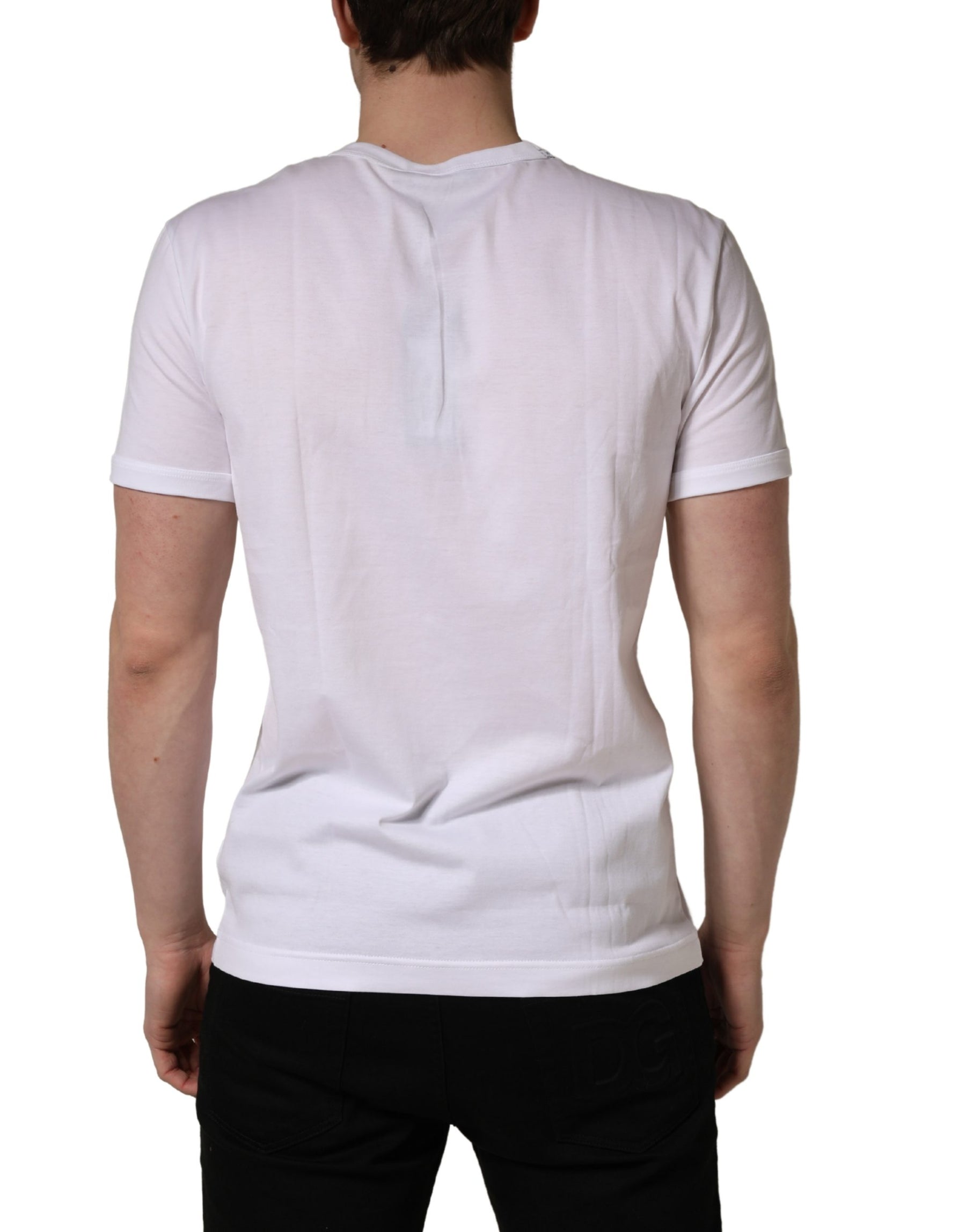 Dolce & Gabbana White Bee Crown Embroidery Cotton Men T-shirt | Regal Royce
