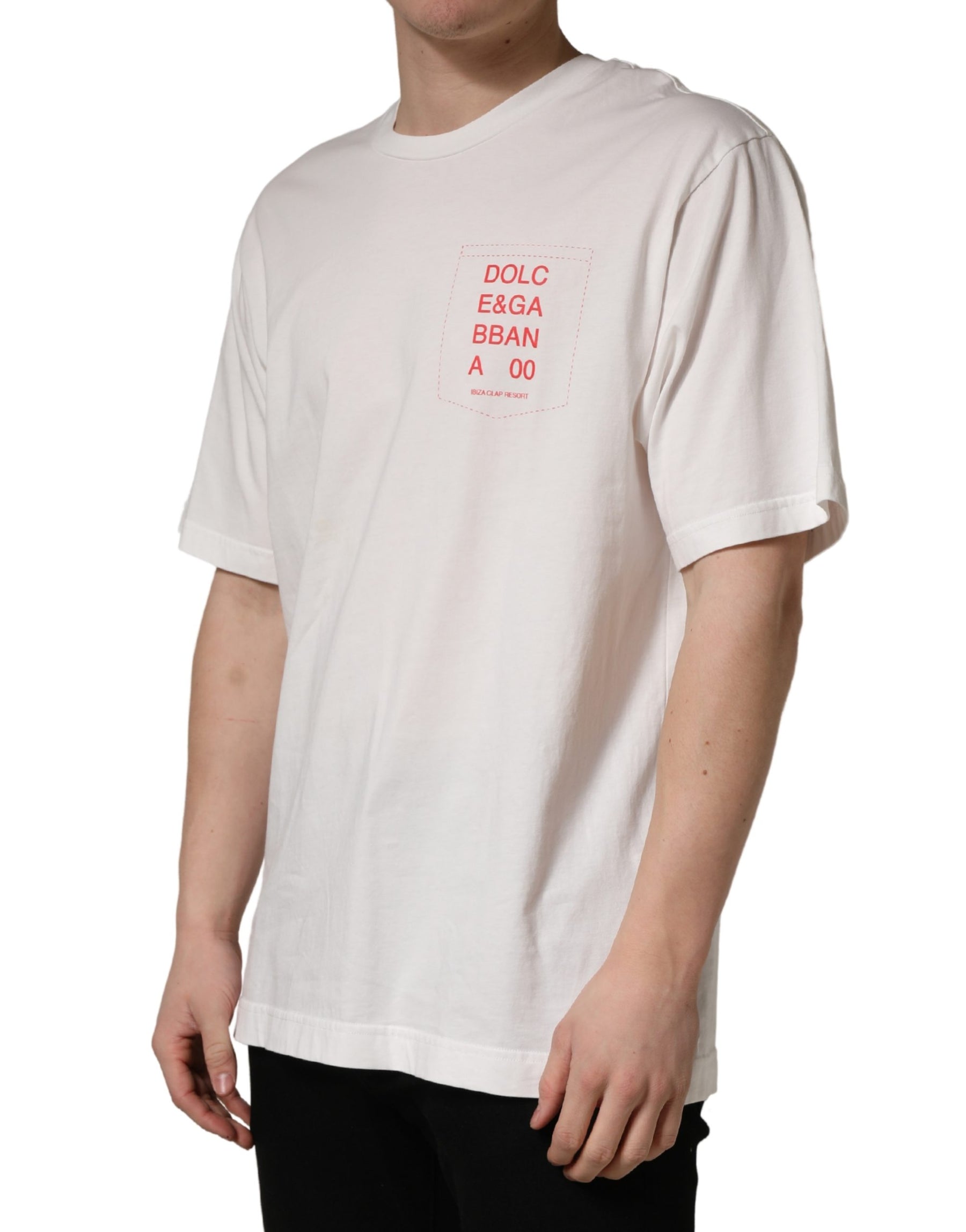 Dolce & Gabbana White Graphic Print Cotton Crew Neck  T-shirt | Regal Royce