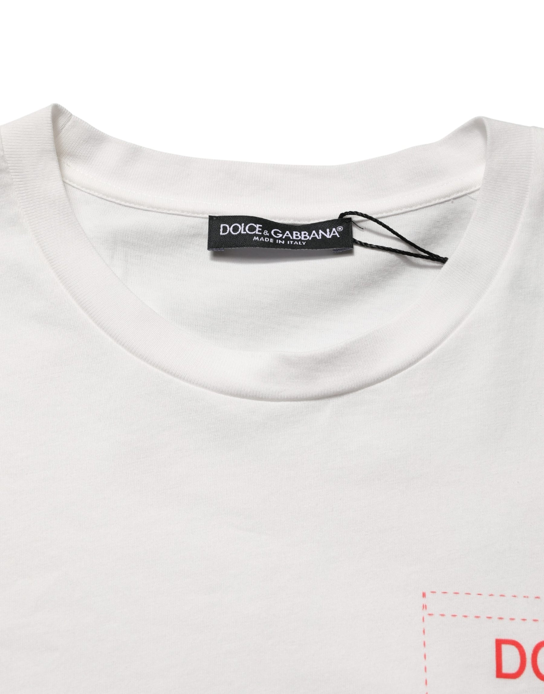Dolce & Gabbana White Graphic Print Cotton Crew Neck  T-shirt | Regal Royce