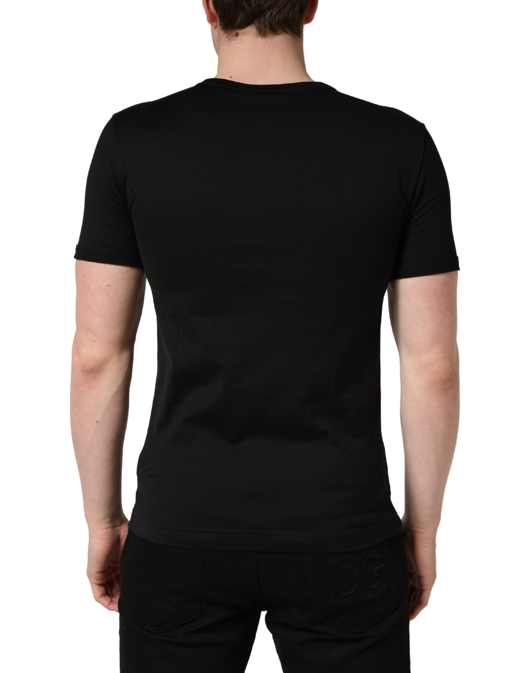 Dolce & Gabbana Black Crown Embroidery Men Crew Neck  T-shirt | Regal Royce