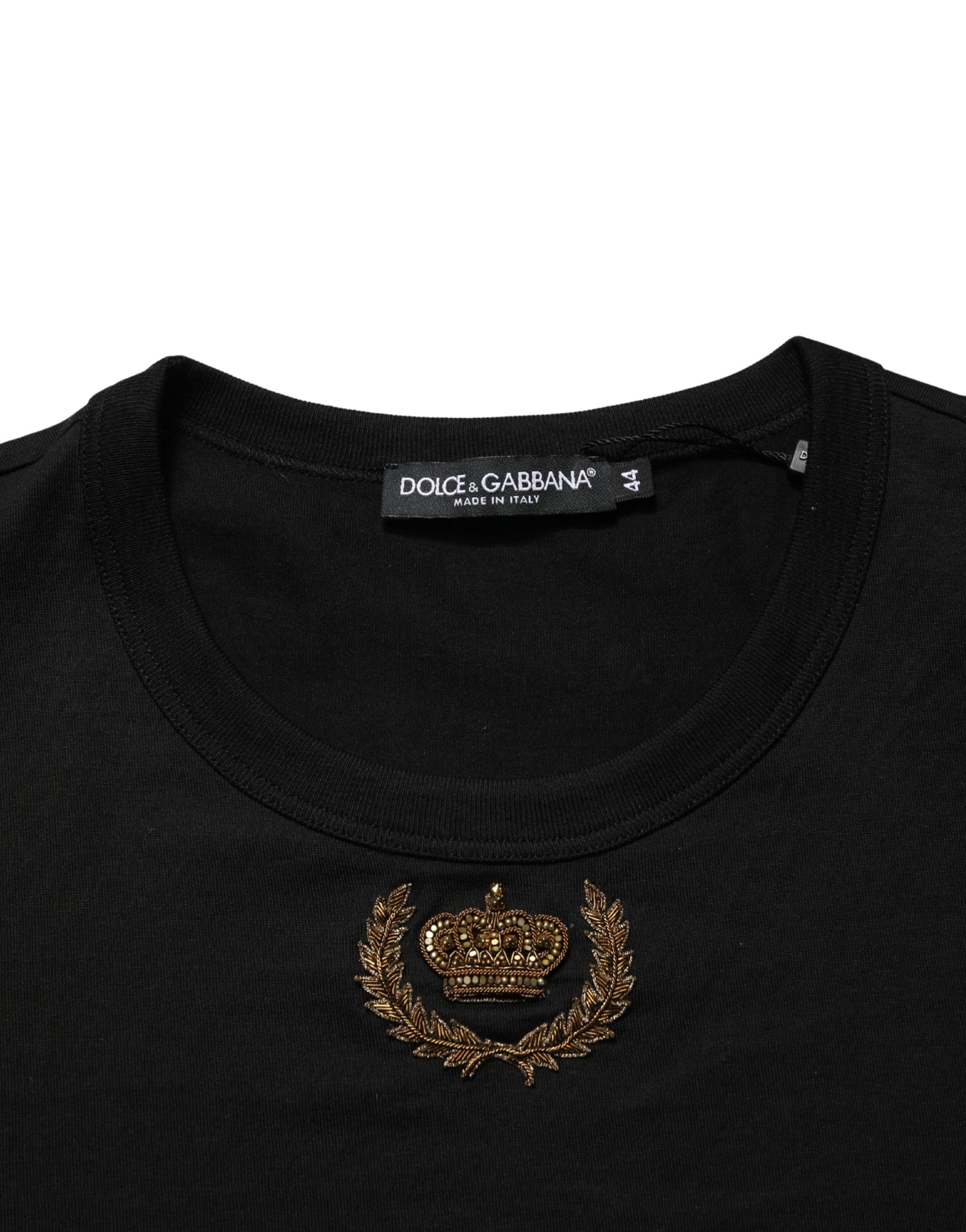 Dolce & Gabbana Black Crown Embroidery Men Crew Neck  T-shirt | Regal Royce