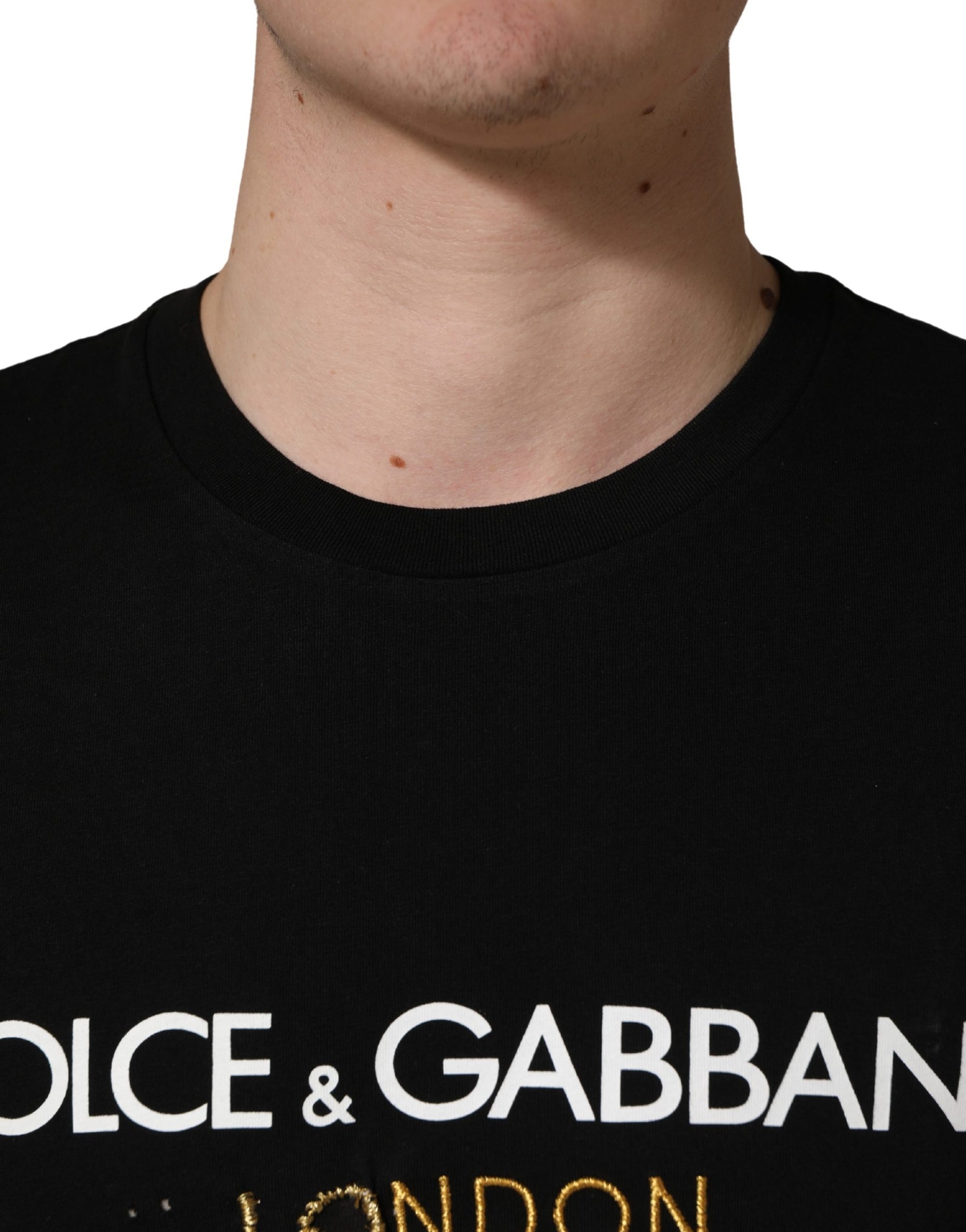 Dolce & Gabbana Black DG London Cotton Men Crew Neck  T-shirt | Regal Royce