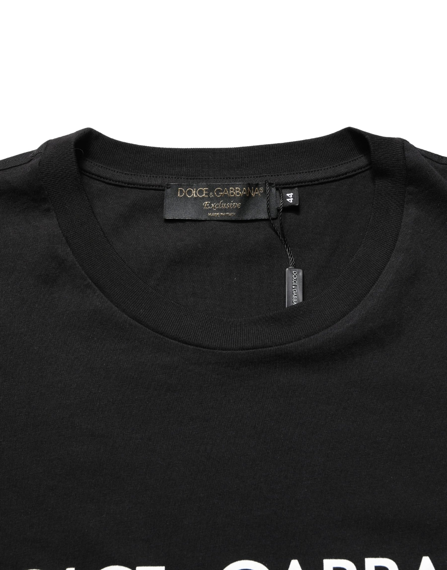 Dolce & Gabbana Black DG London Cotton Men Crew Neck  T-shirt | Regal Royce