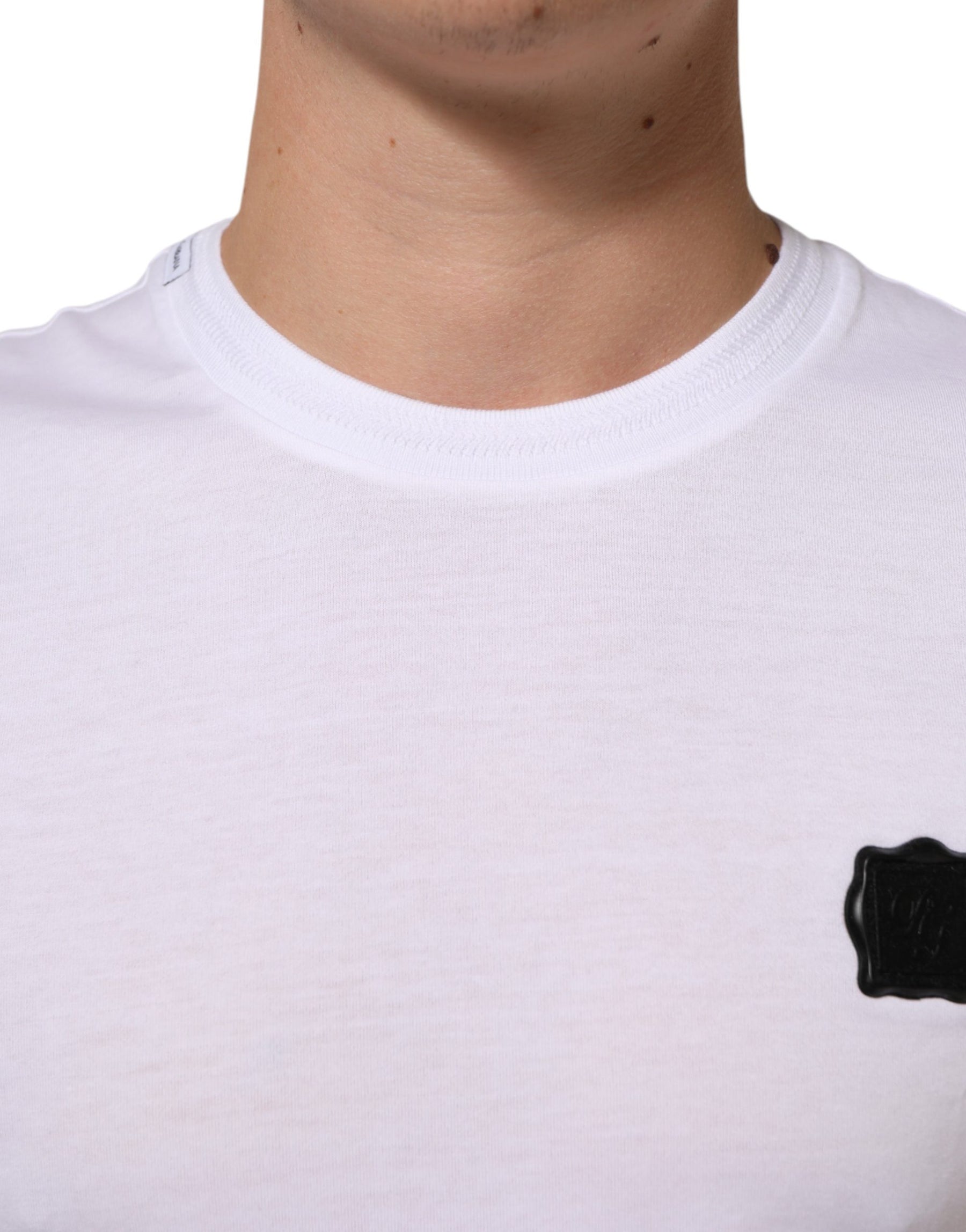 Dolce & Gabbana White Logo Patch Cotton Crew Neck T-shirt | Regal Royce
