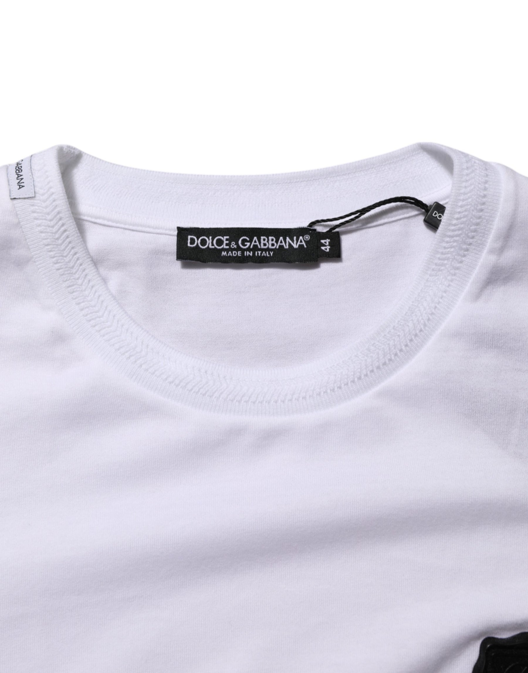 Dolce & Gabbana White Logo Patch Cotton Crew Neck T-shirt | Regal Royce
