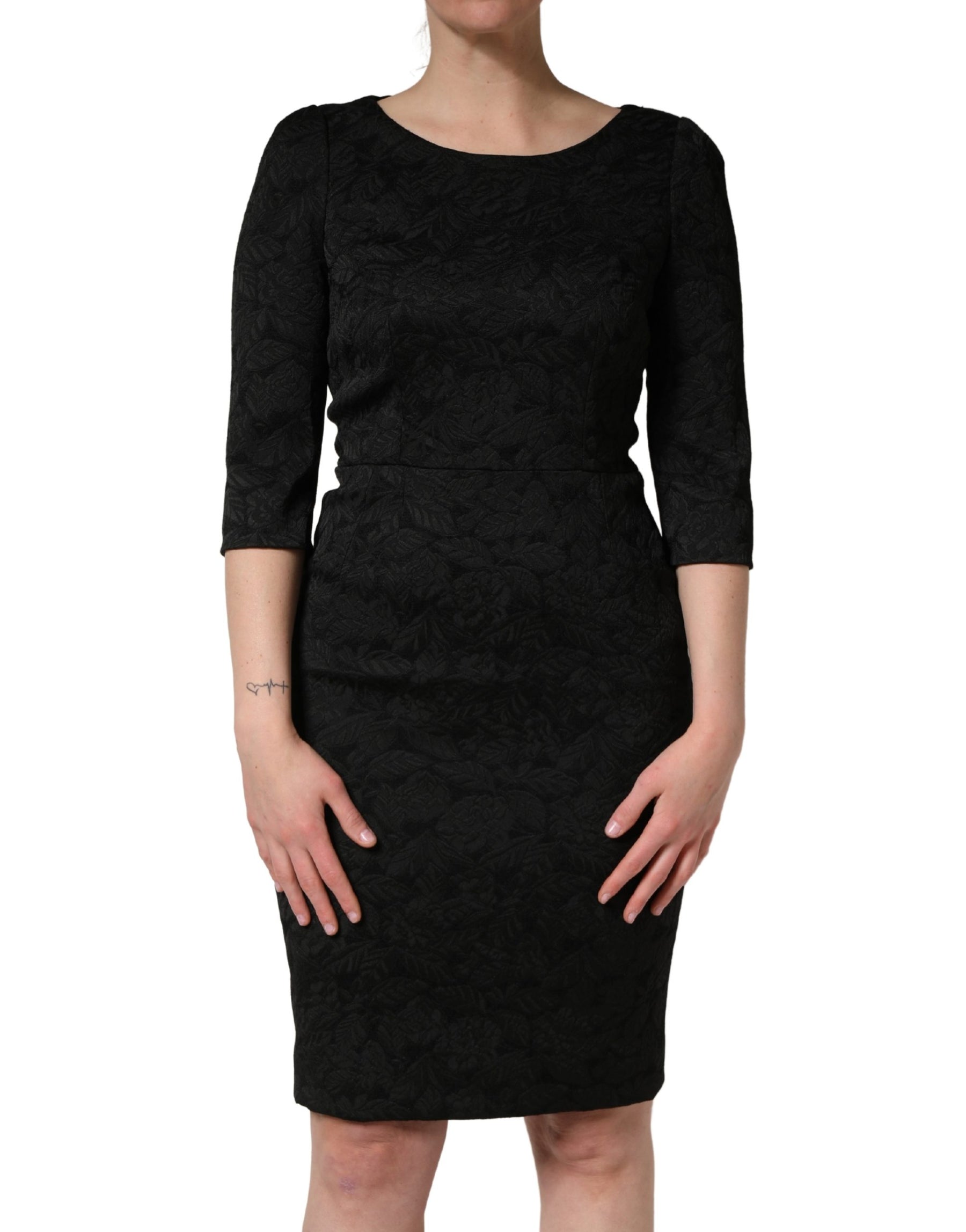 Dolce & Gabbana Black Floral Brocade Sheath Knee Length Dress | Regal Royce