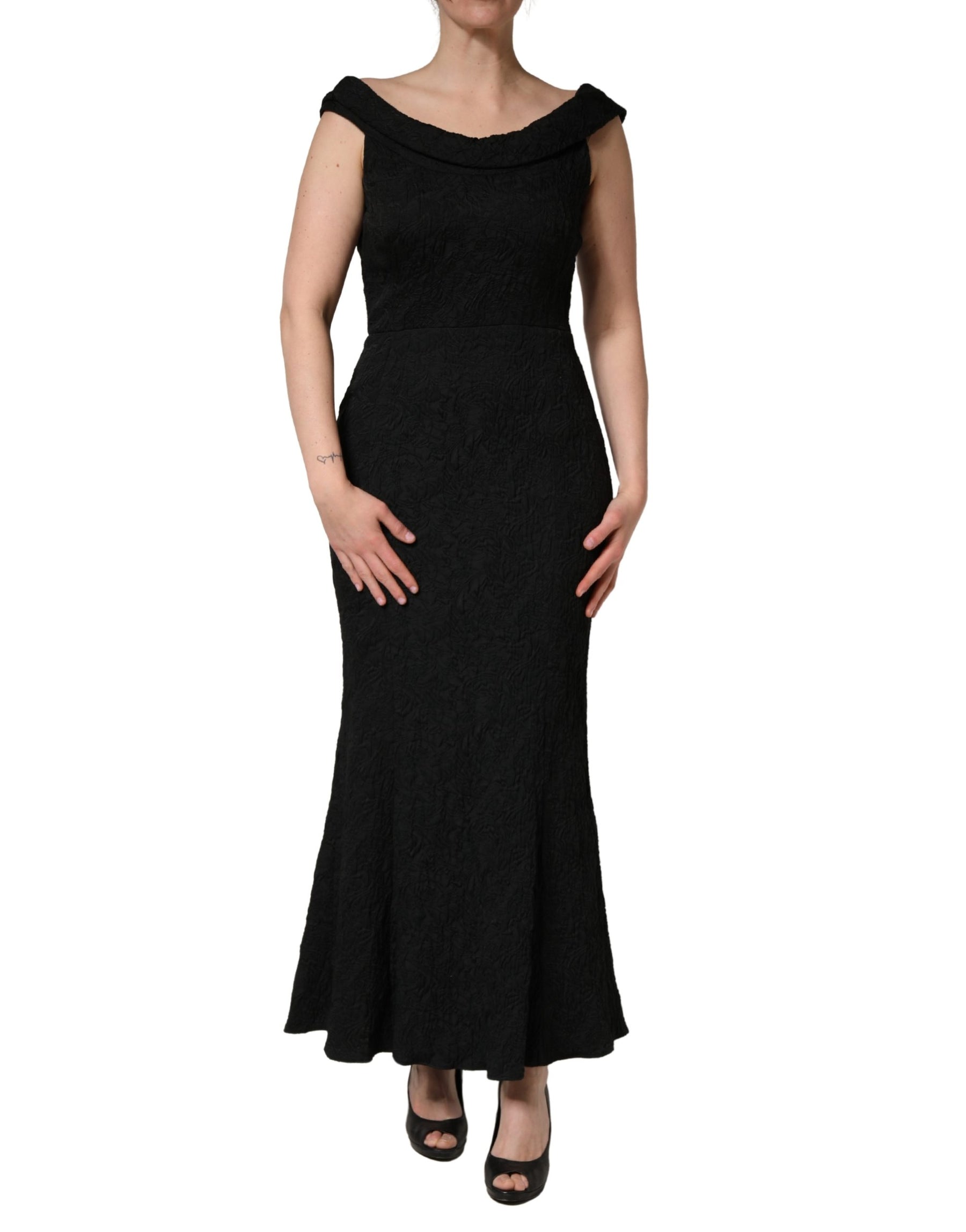 Dolce & Gabbana Black Floral Brocade Sheath Mermaid Dress | Regal Royce