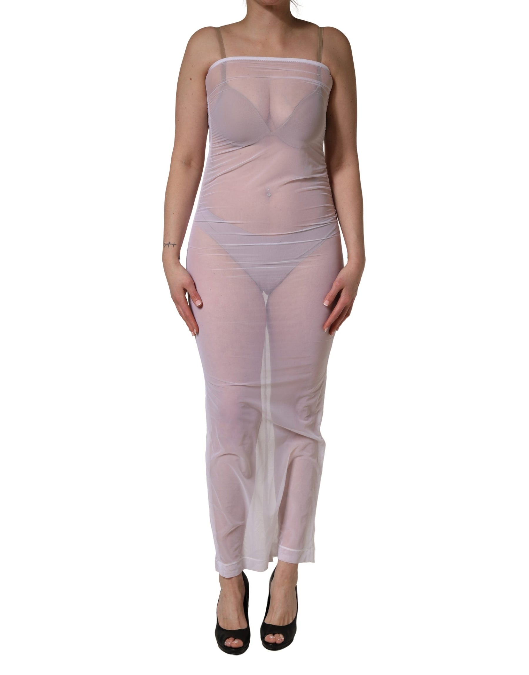Dolce & Gabbana White Sheer Nylon Stretch Sheath Maxi Dress | Regal Royce