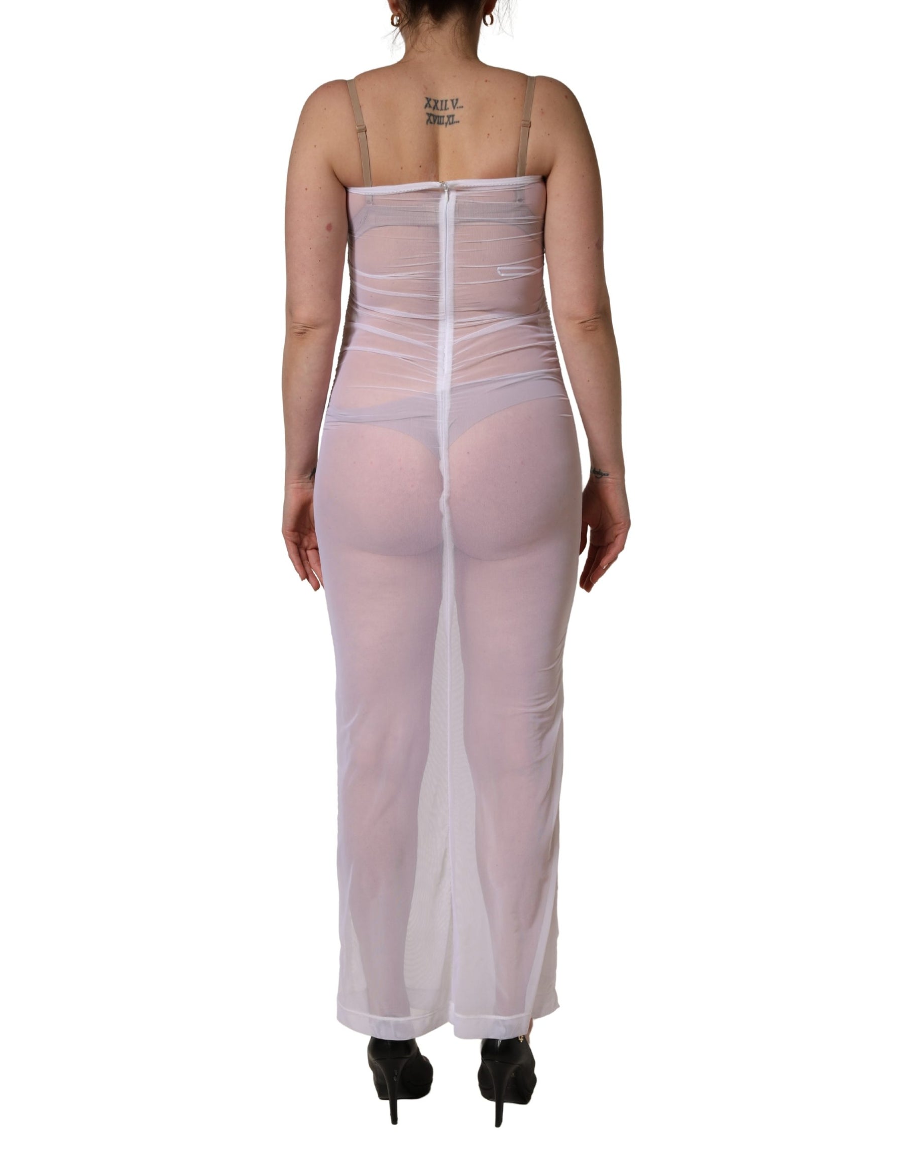 Dolce & Gabbana White Sheer Nylon Stretch Sheath Maxi Dress | Regal Royce