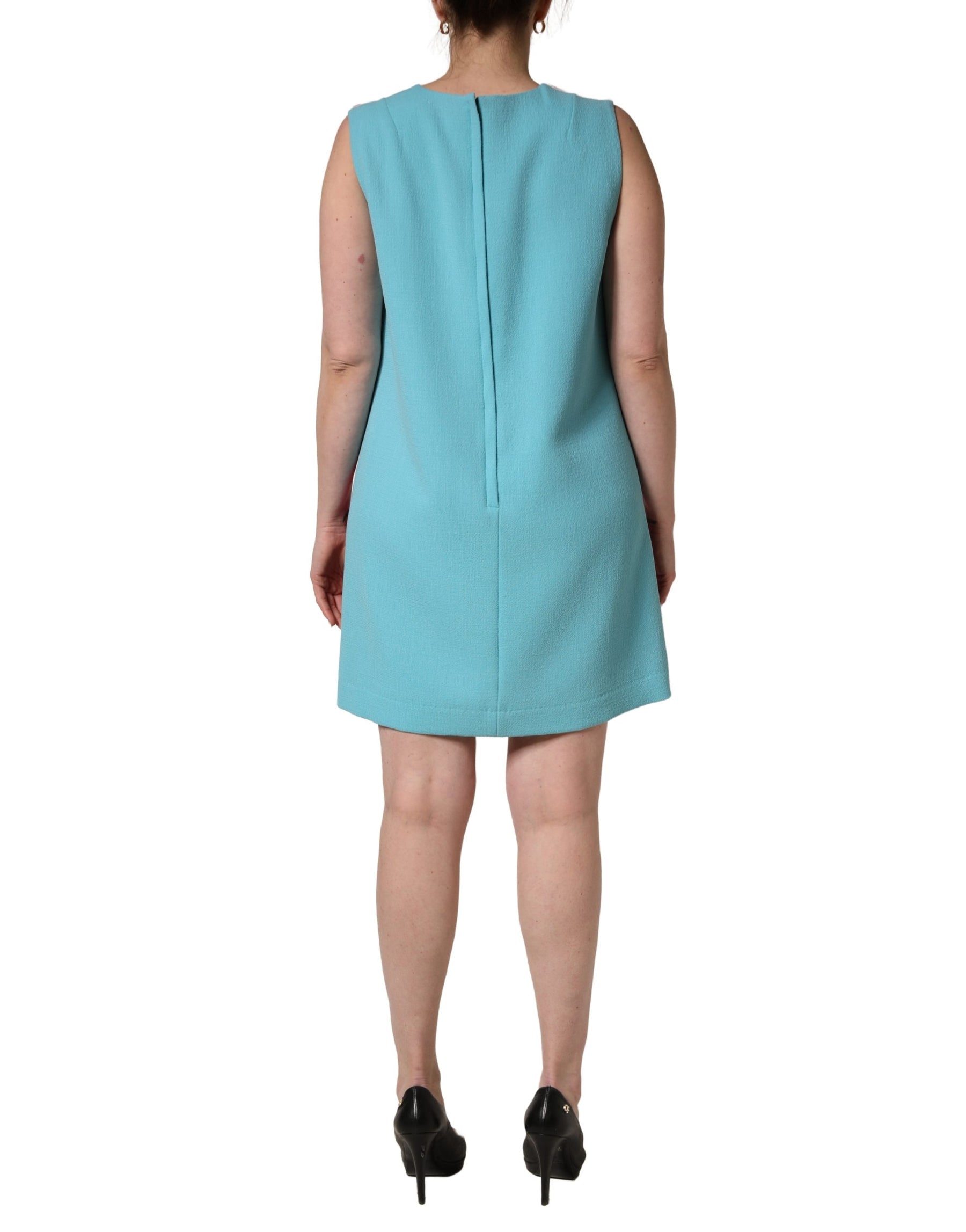 Dolce & Gabbana Pink Blue Wool Sleeveless Shift Mini  Dress | Regal Royce