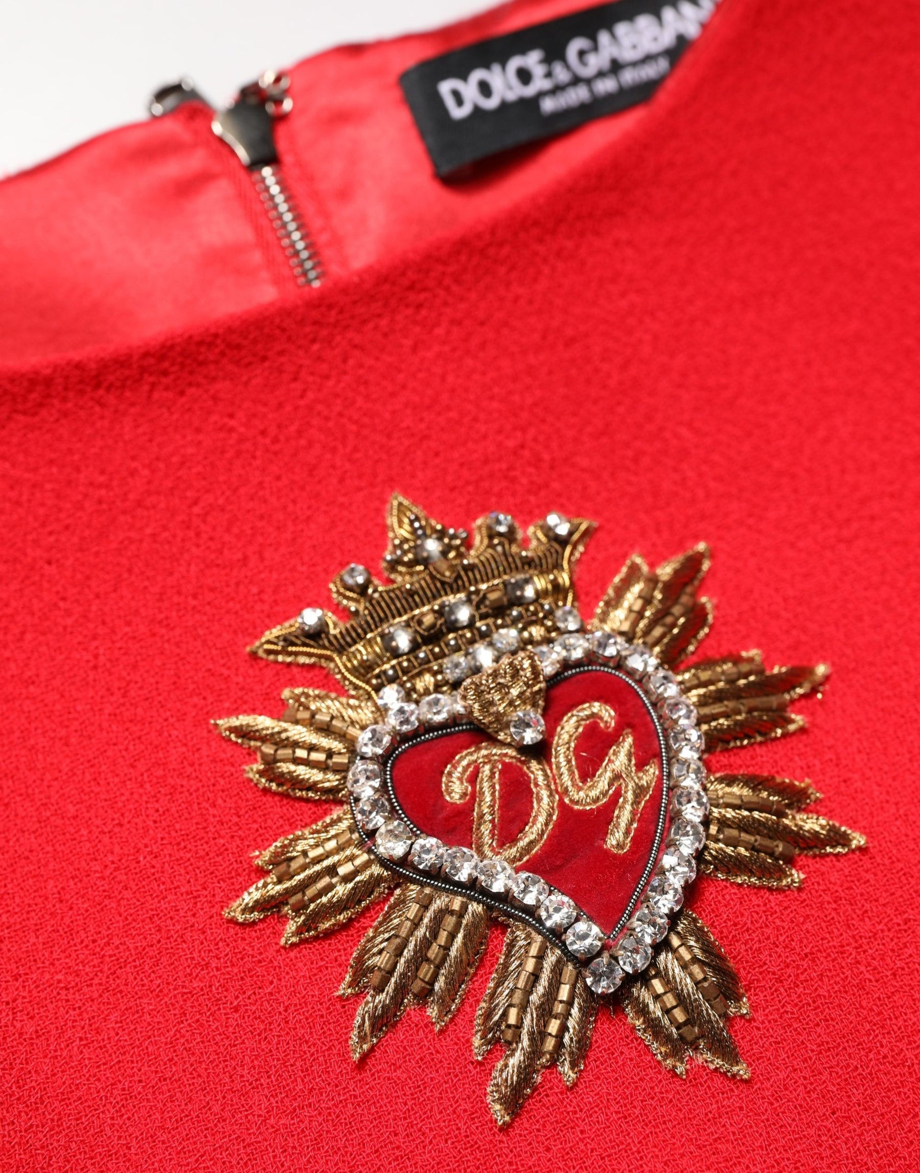 Dolce & Gabbana Red Heart Emmbellished Wool Mini  Dress | Regal Royce