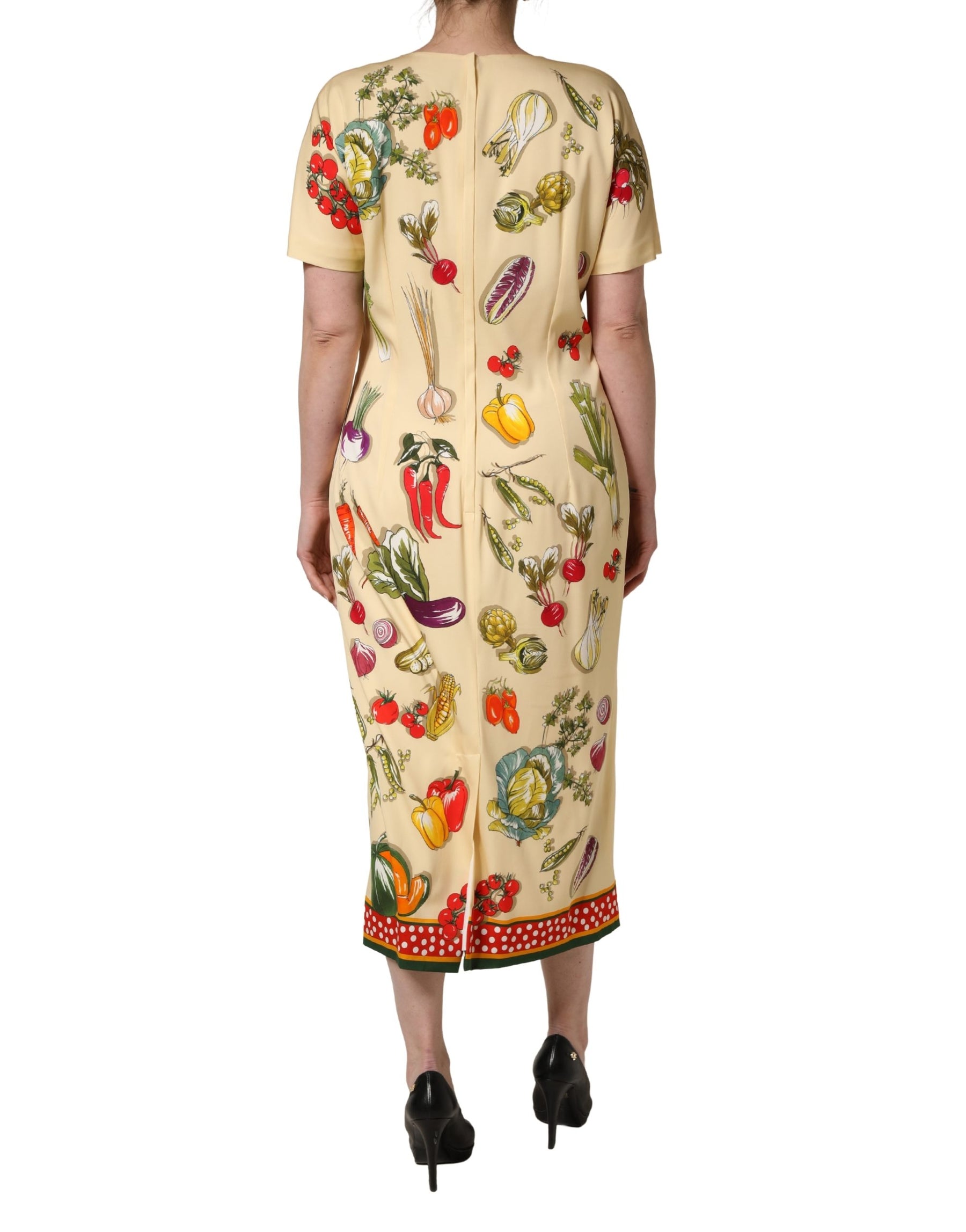 Dolce & Gabbana Beige Fruit PolkaDot Sheath Silk Midi Dress | Regal Royce