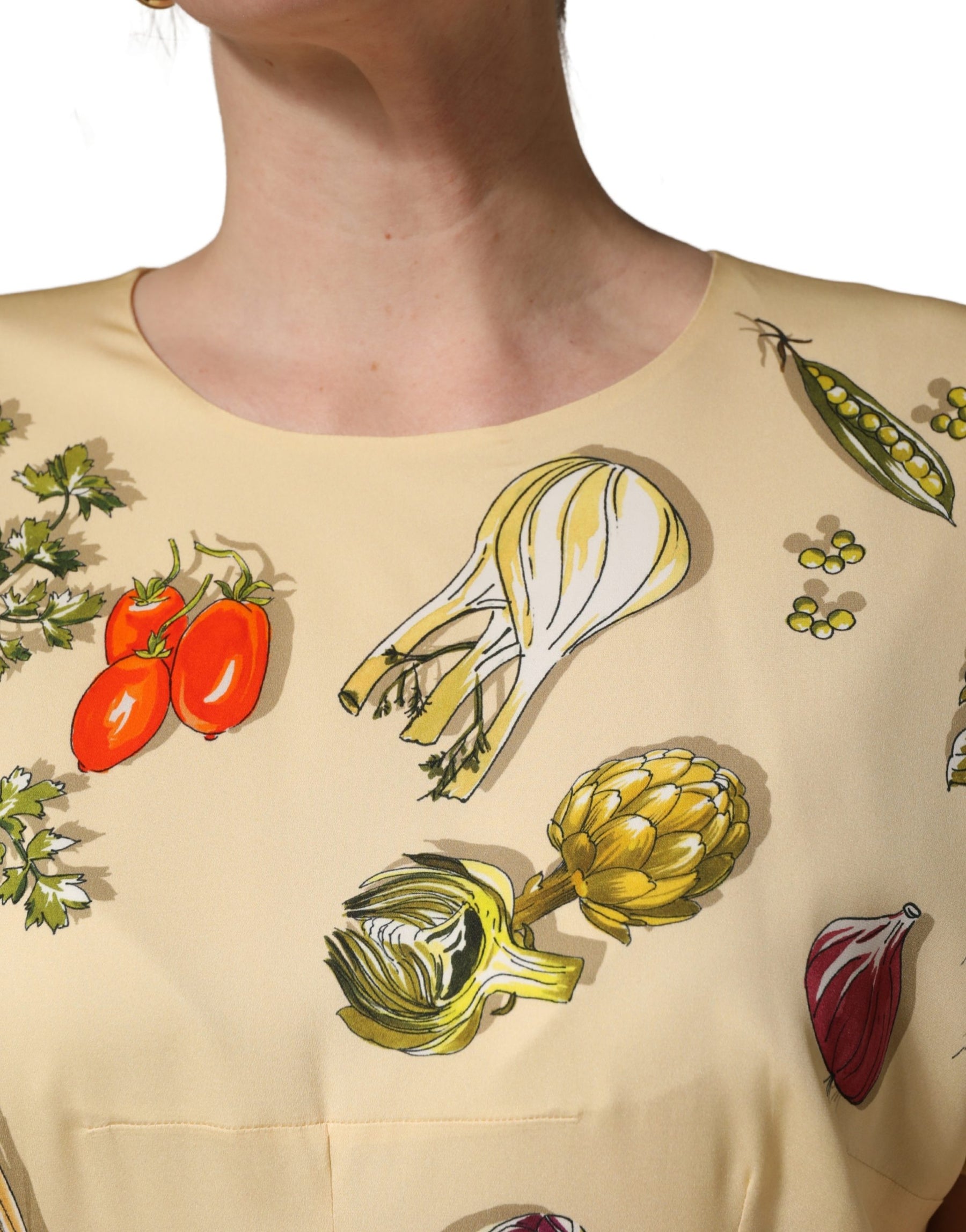 Dolce & Gabbana Beige Fruit PolkaDot Sheath Silk Midi Dress | Regal Royce