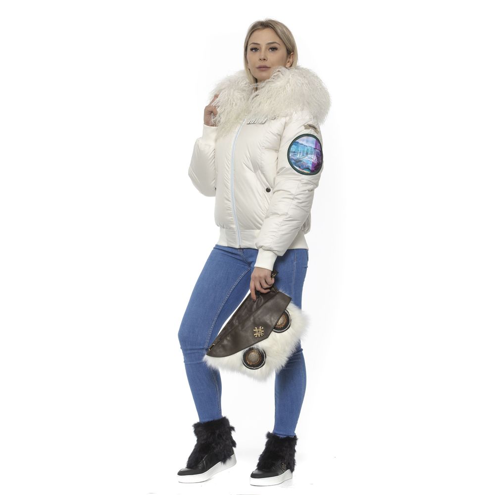 Mr&Mrs Italy White Polyester Women Bomber Jacket | Regal Royce