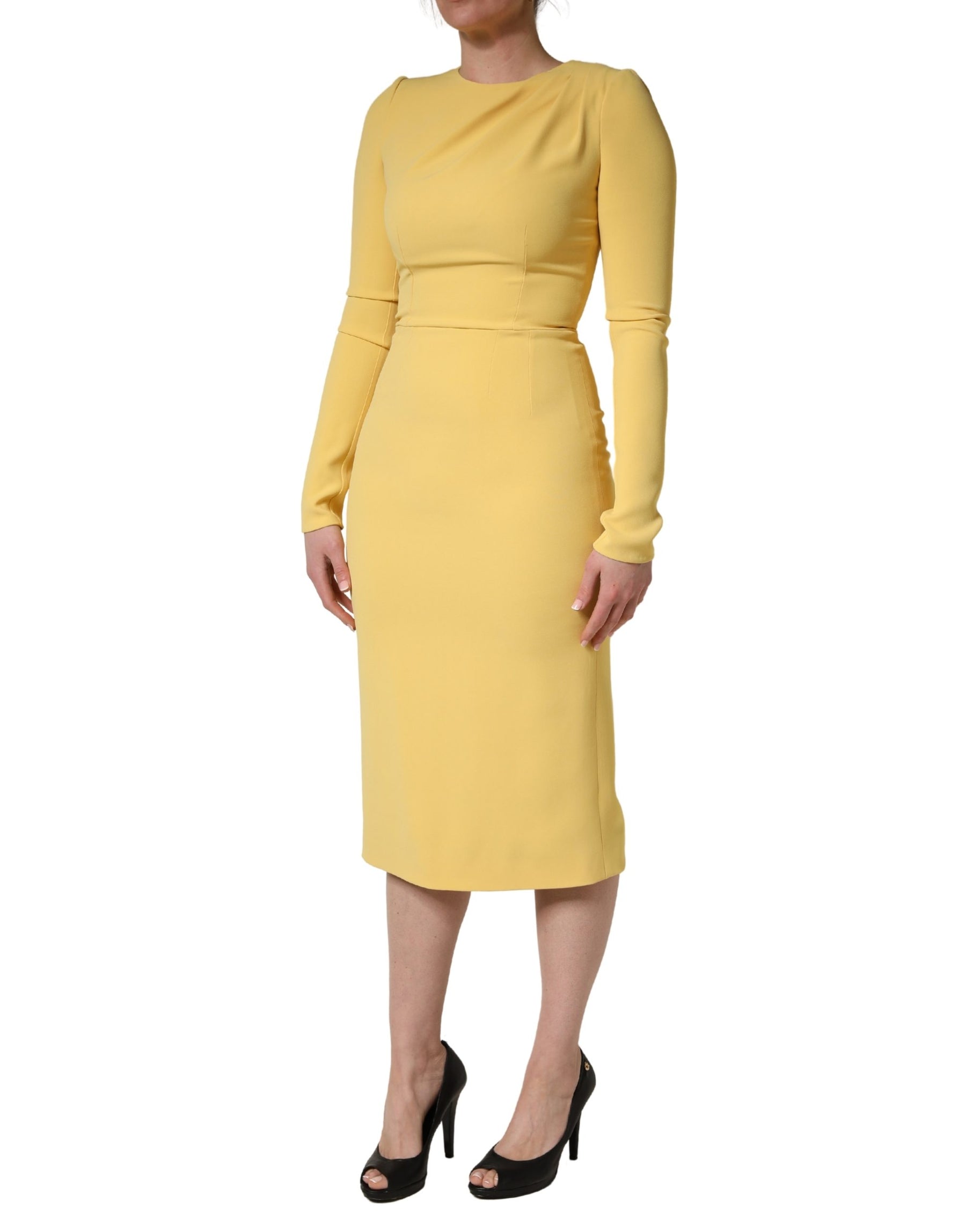 Dolce & Gabbana Yellow Silk Long Sleeves Sheath Midi Dress | Regal Royce