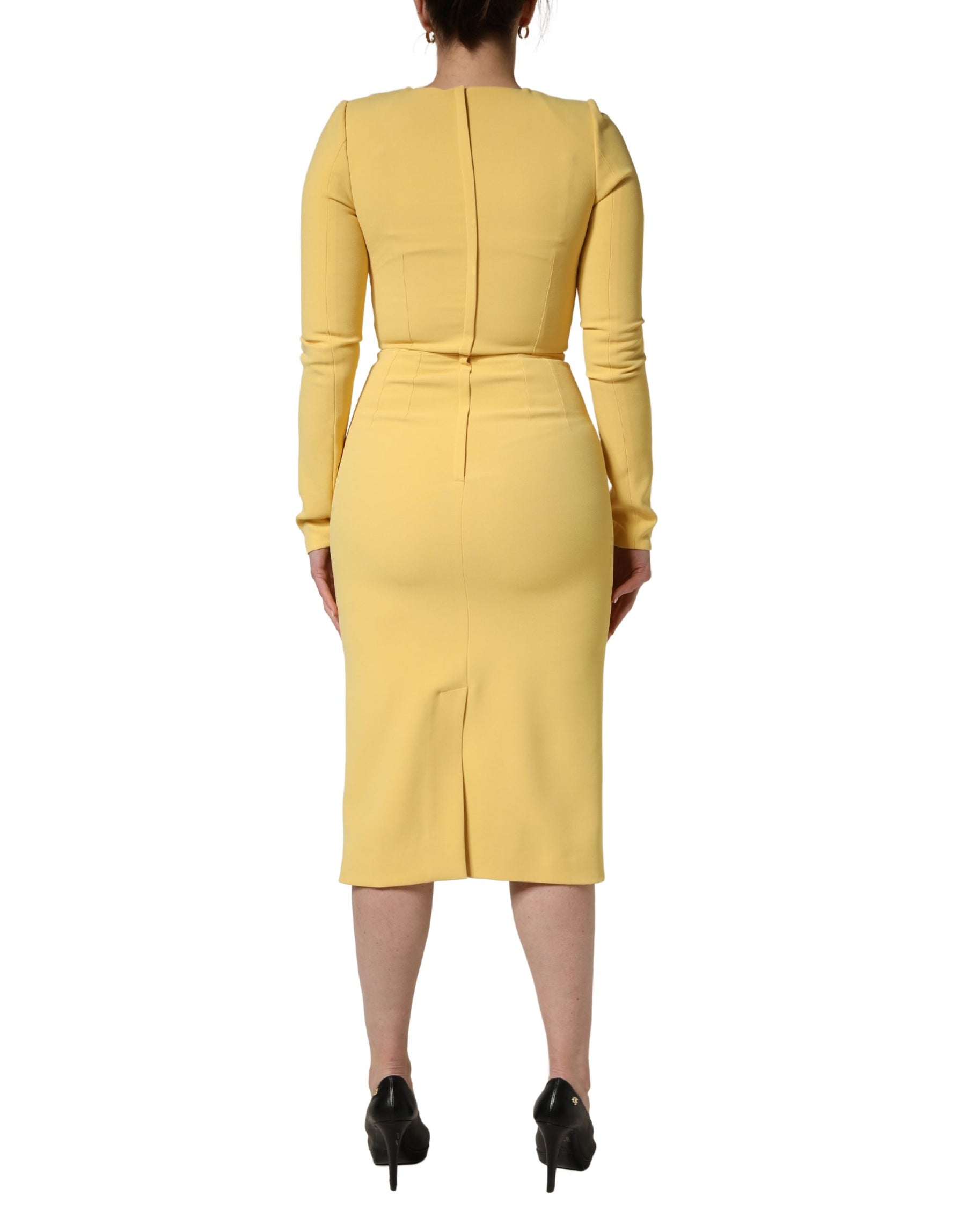 Dolce & Gabbana Yellow Silk Long Sleeves Sheath Midi Dress | Regal Royce