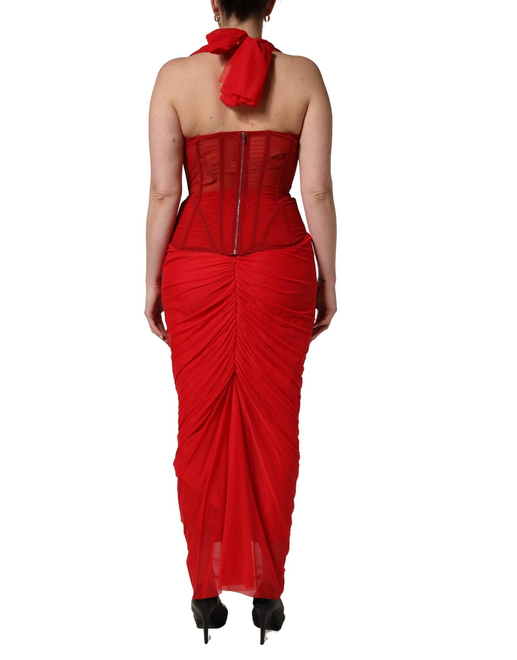 Dolce & Gabbana Red Halter Corset Sleeveless Sheath  Dress | Regal Royce